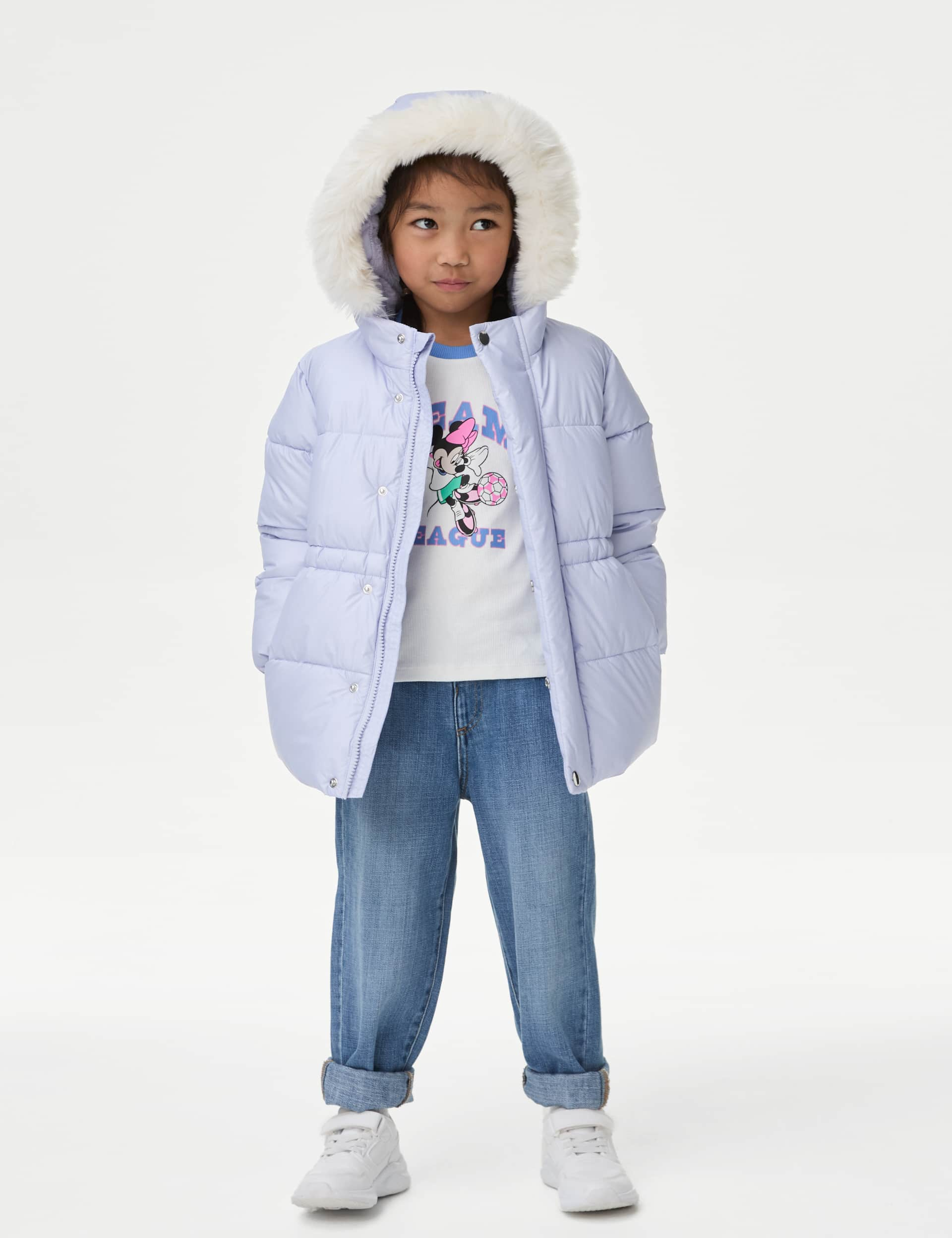 M&S Girls Metallic Borg Lined Parka (2-8 Yrs) - 5-6 Y - Lilac, Navy,Cream,Lilac,Black