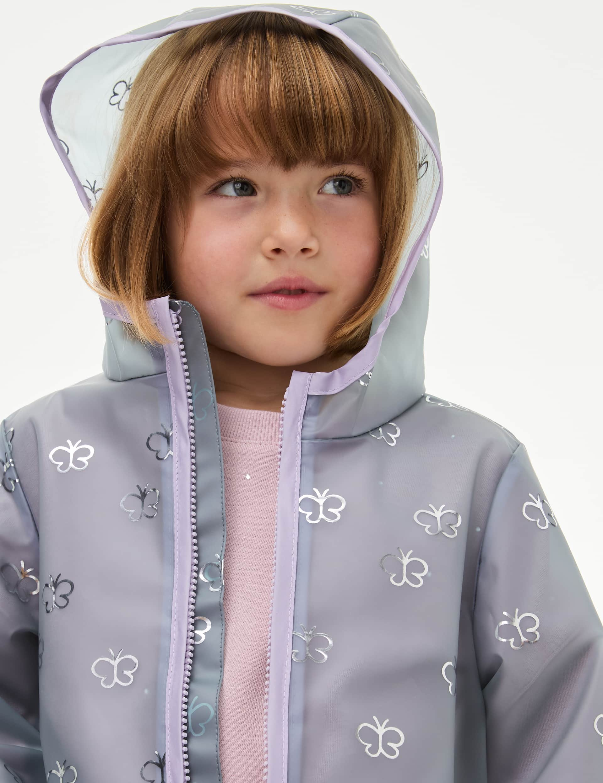 M&S Collection Girls Butterfly Raincoat (2-8 Yrs) - 6-7 Y - Aqua, Aqua