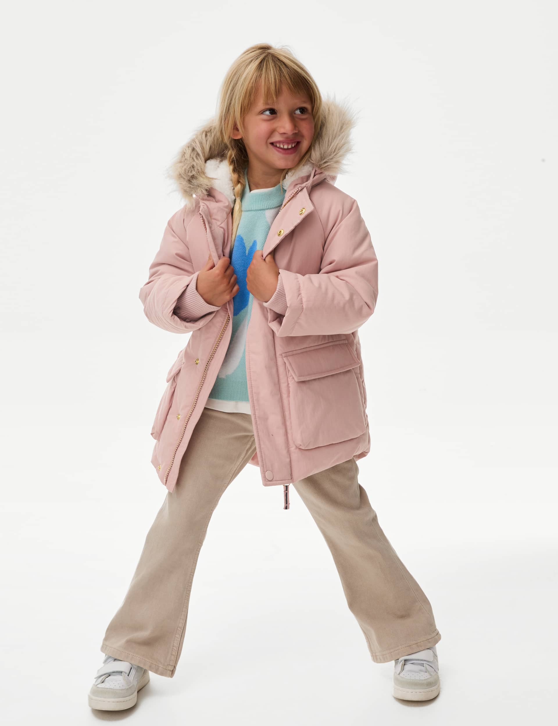 M&S Girls Stormwear™ Cotton Rich Parka (2-8 Yrs) - 5-6 Y - Pink, Pink