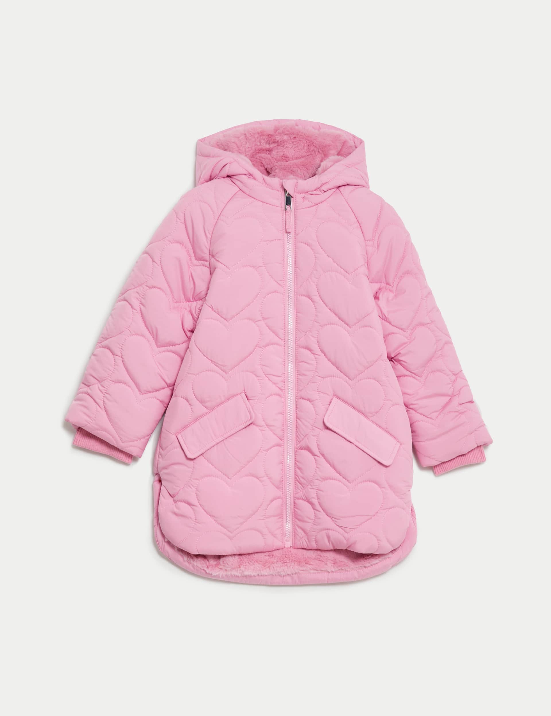 M&S Girls Hooded Heart Quilt Padded Coat (2-8 Yrs)