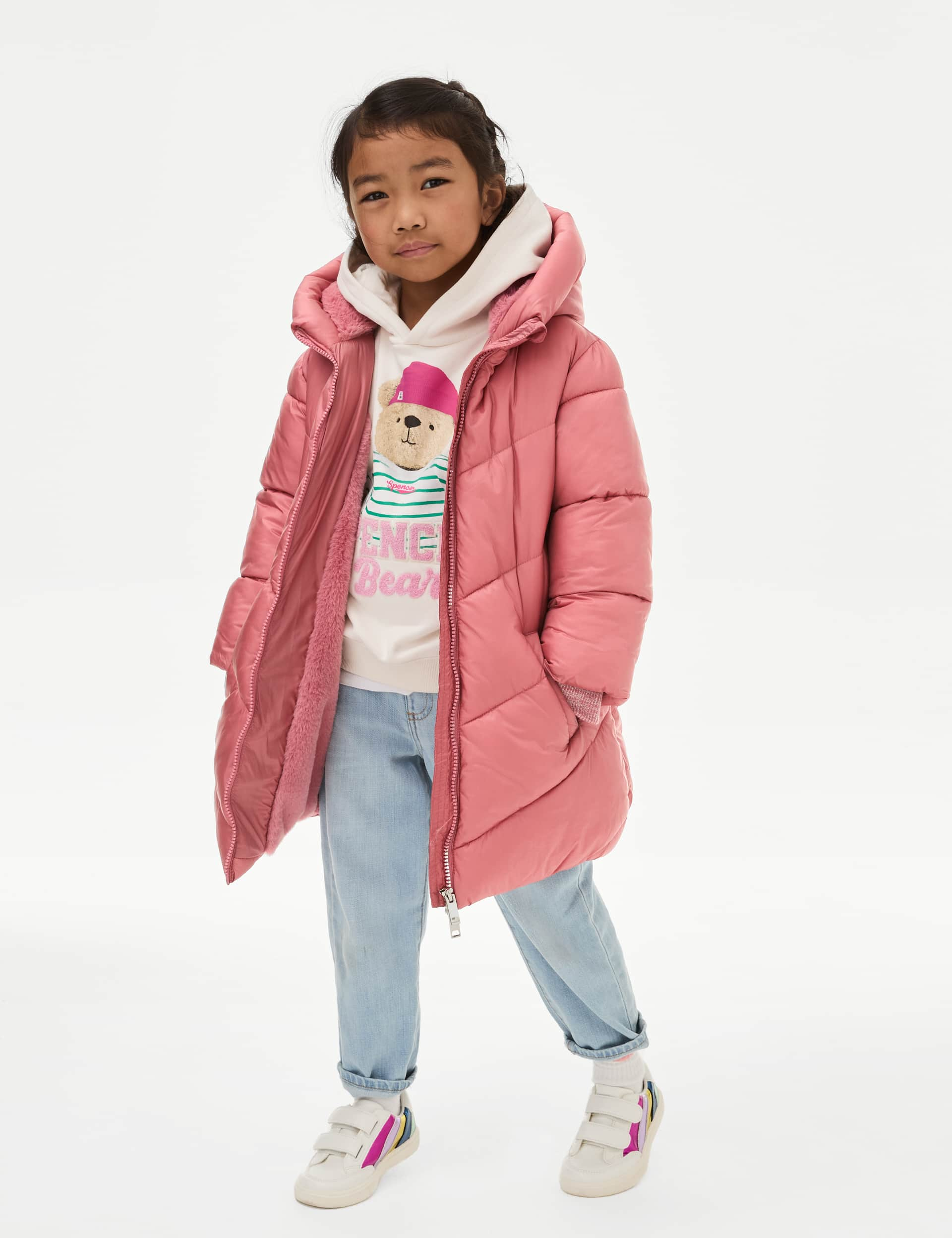 M&S Girls Hooded Padded Coat (2-8 Yrs) - 3-4 Y - Pink, Pink