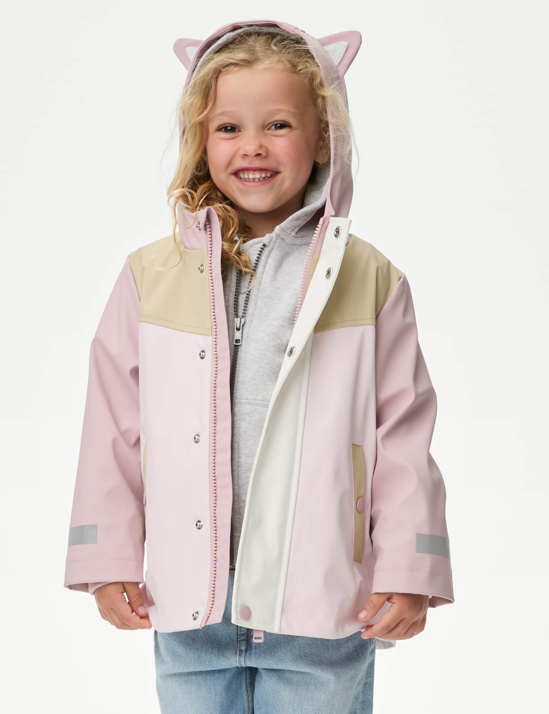 M&S Girls Kitten Ear Colour Block Fisherman Coat (2-8 Yrs)