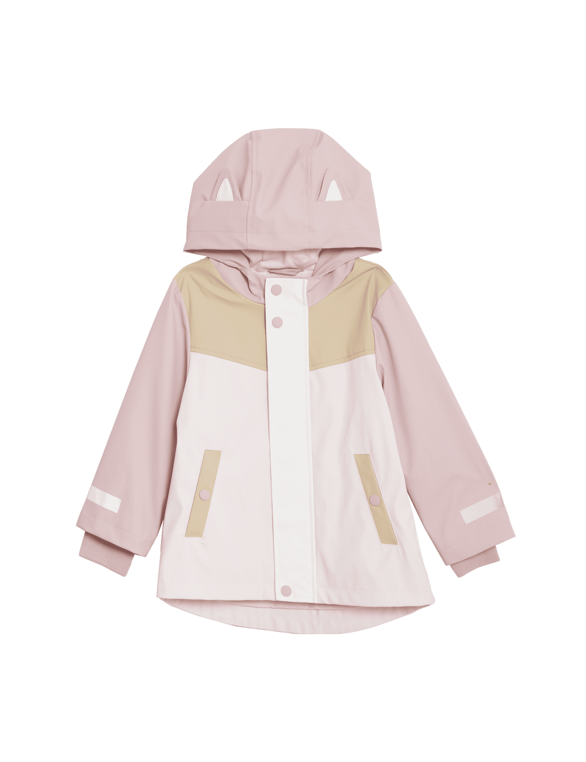 M&S Collection Girls Kitten Ear Colour Block Fisherman Coat (2-8 Yrs) - 6-7 Y - Pink Mix, Pink Mix