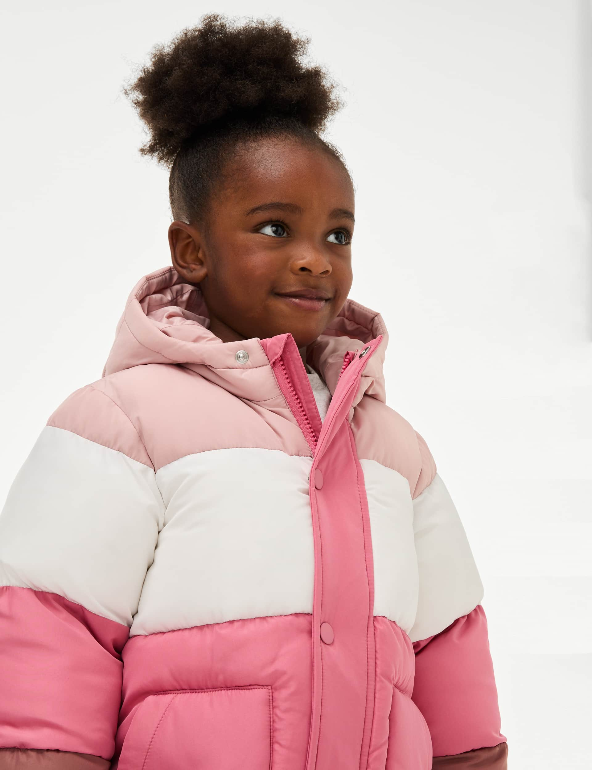 M&S Girls Colour Block Padded Coat (2-8 Yrs) - 6-7 Y - Pink Mix, Pink Mix