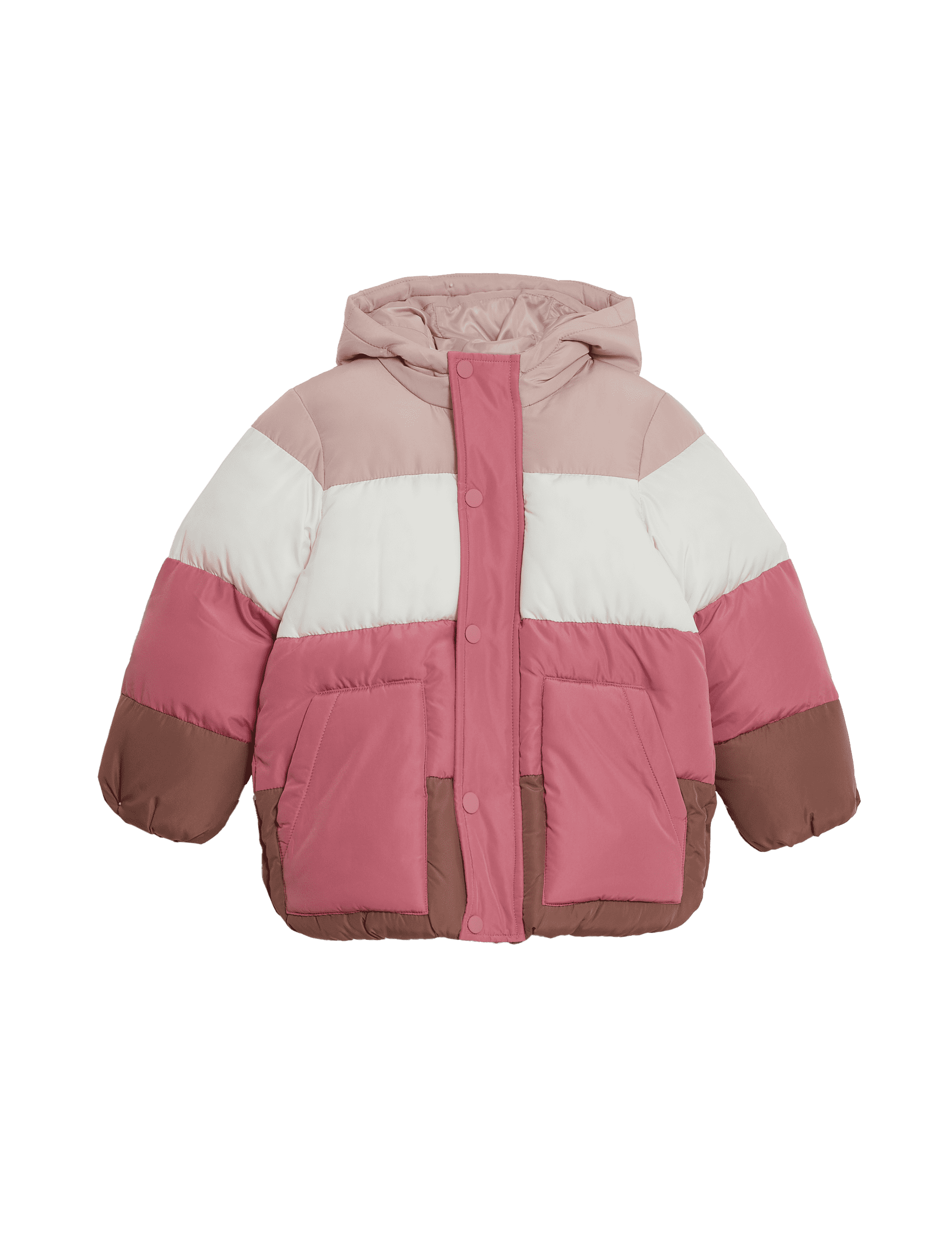 M&S Collection Girls Colour Block Padded Coat (2-8 Yrs) - 6-7 Y - Pink Mix, Pink Mix