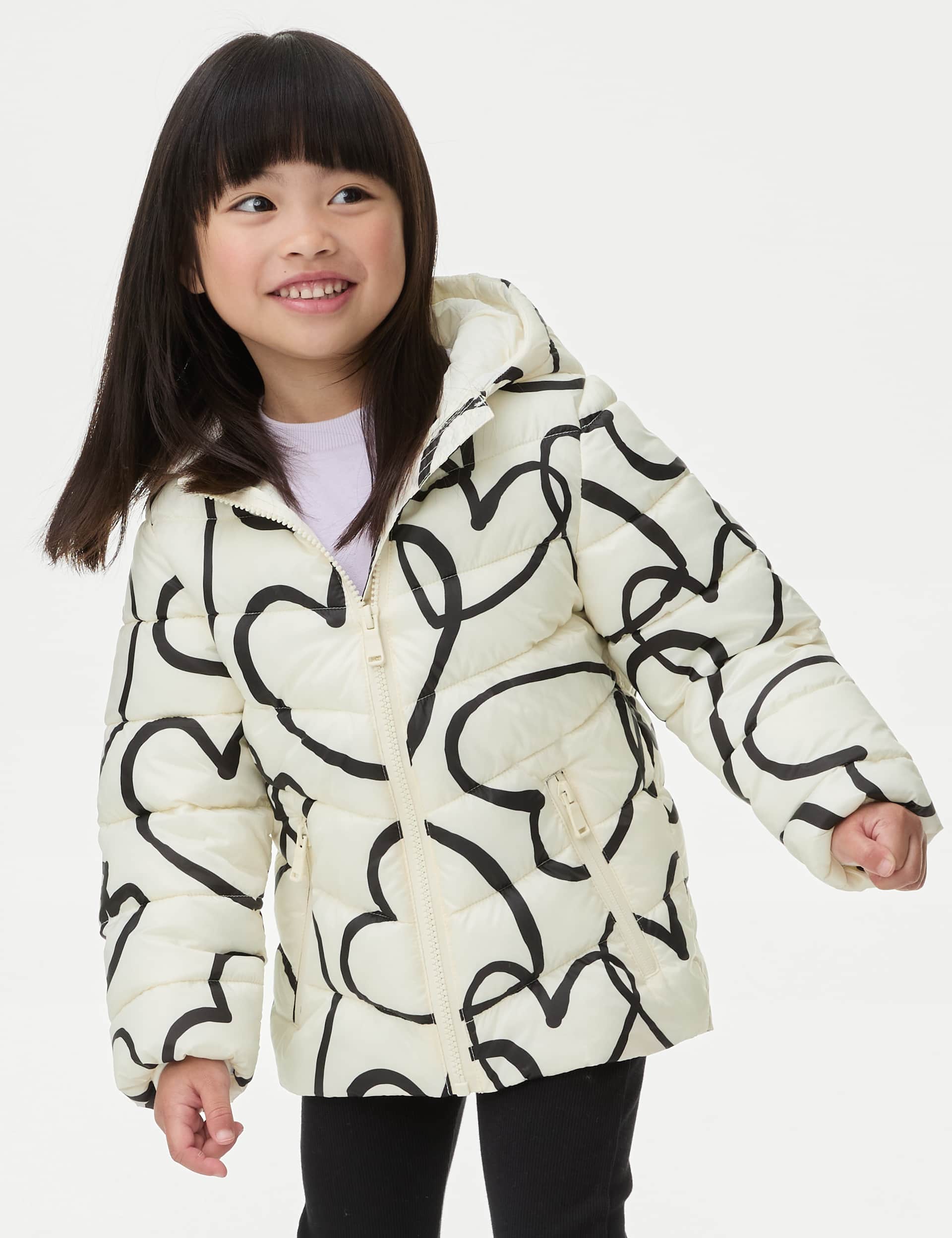 M&S Heart Print Lightweight Padded Jacket (2-8 Yrs)
