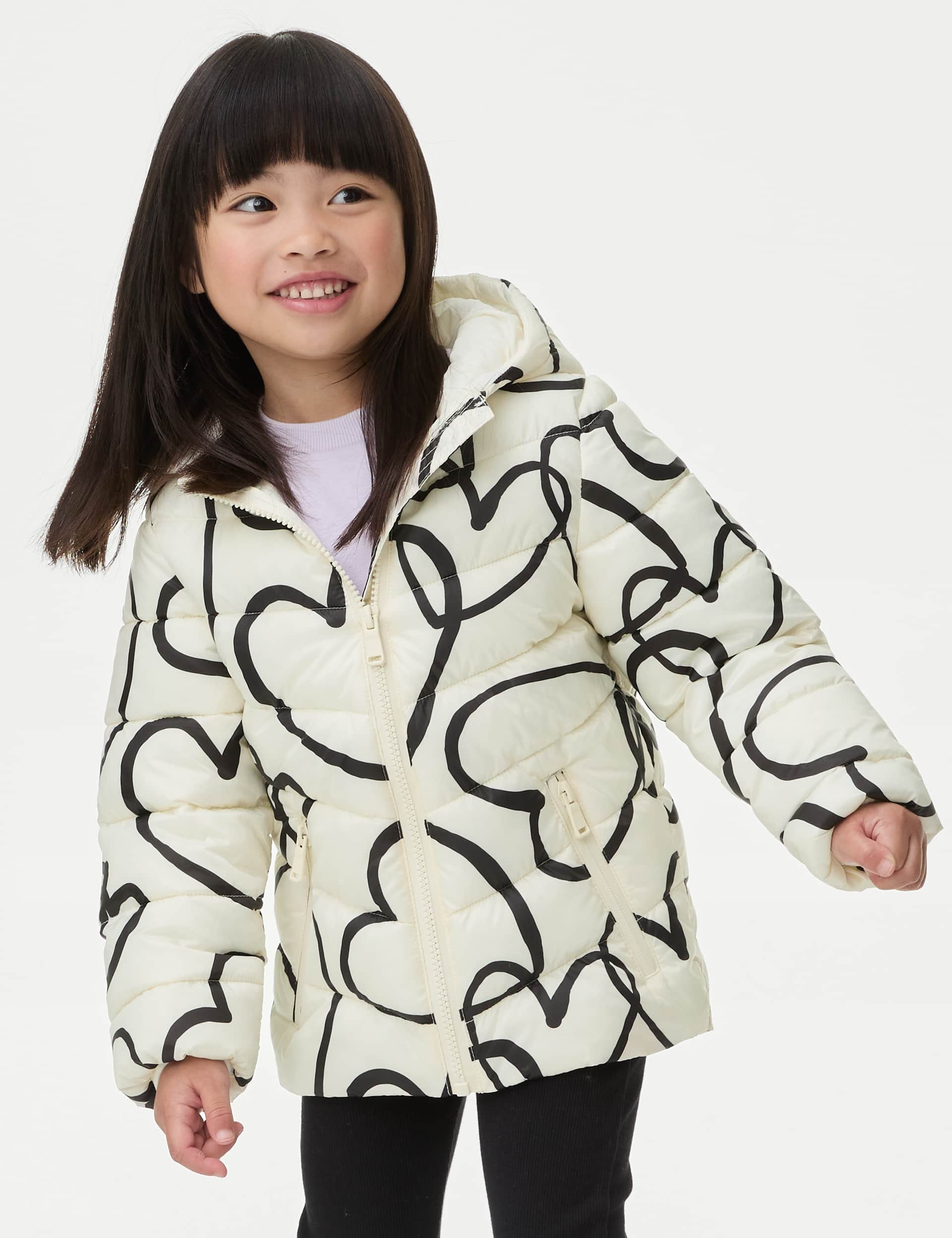 M&S Heart Print Lightweight Padded Jacket (2-8 Yrs) - 6-7 Y - Multi, Multi