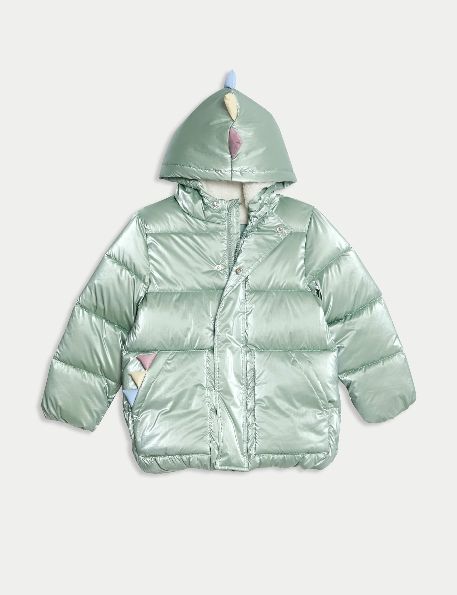 M&S Girls Borg Lined Padded Dinosaur Coat (2-8 Yrs)