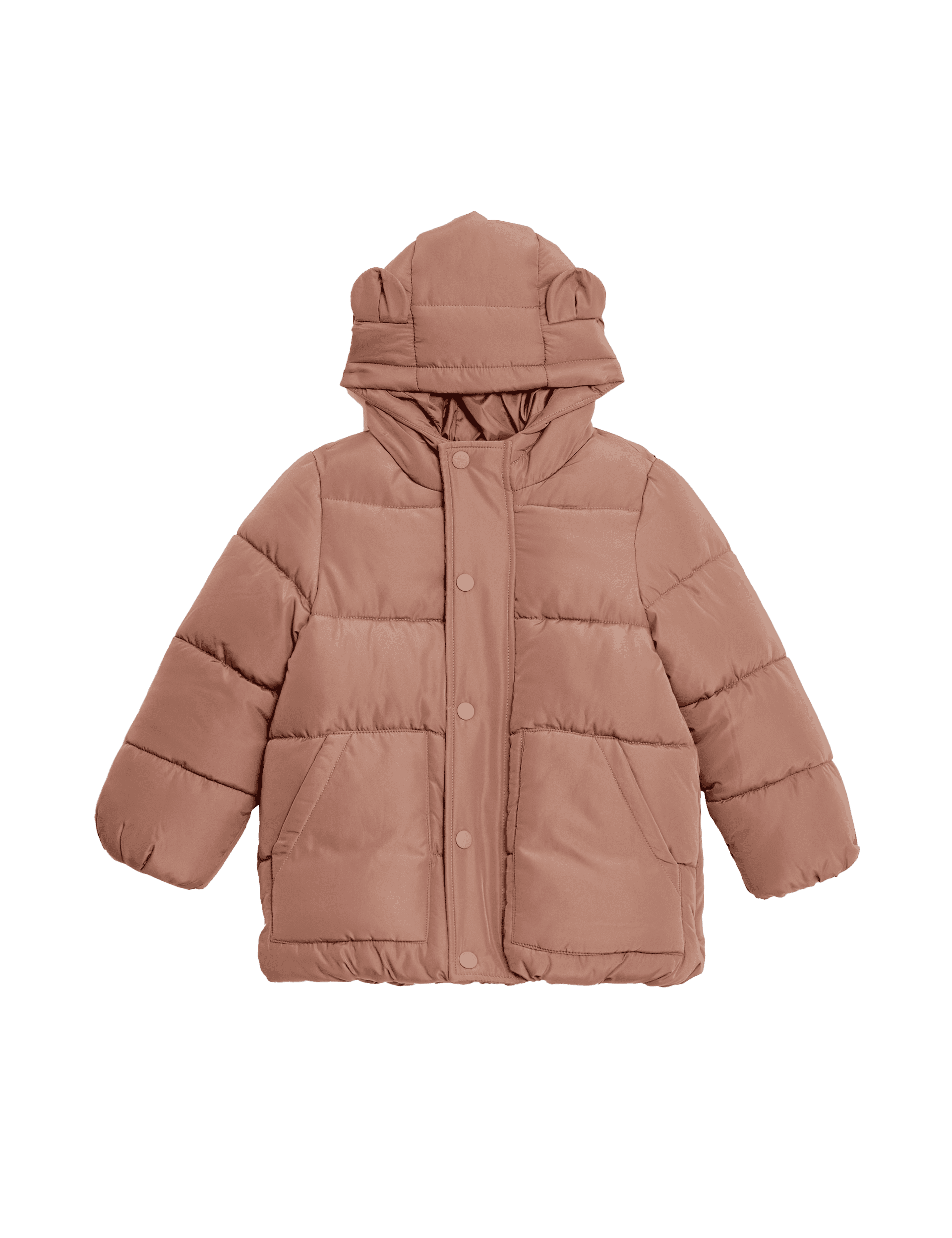 M&S Collection Girls Bear Ears Padded Coat (2-8 Yrs) - 5-6 Y - Brown, Brown