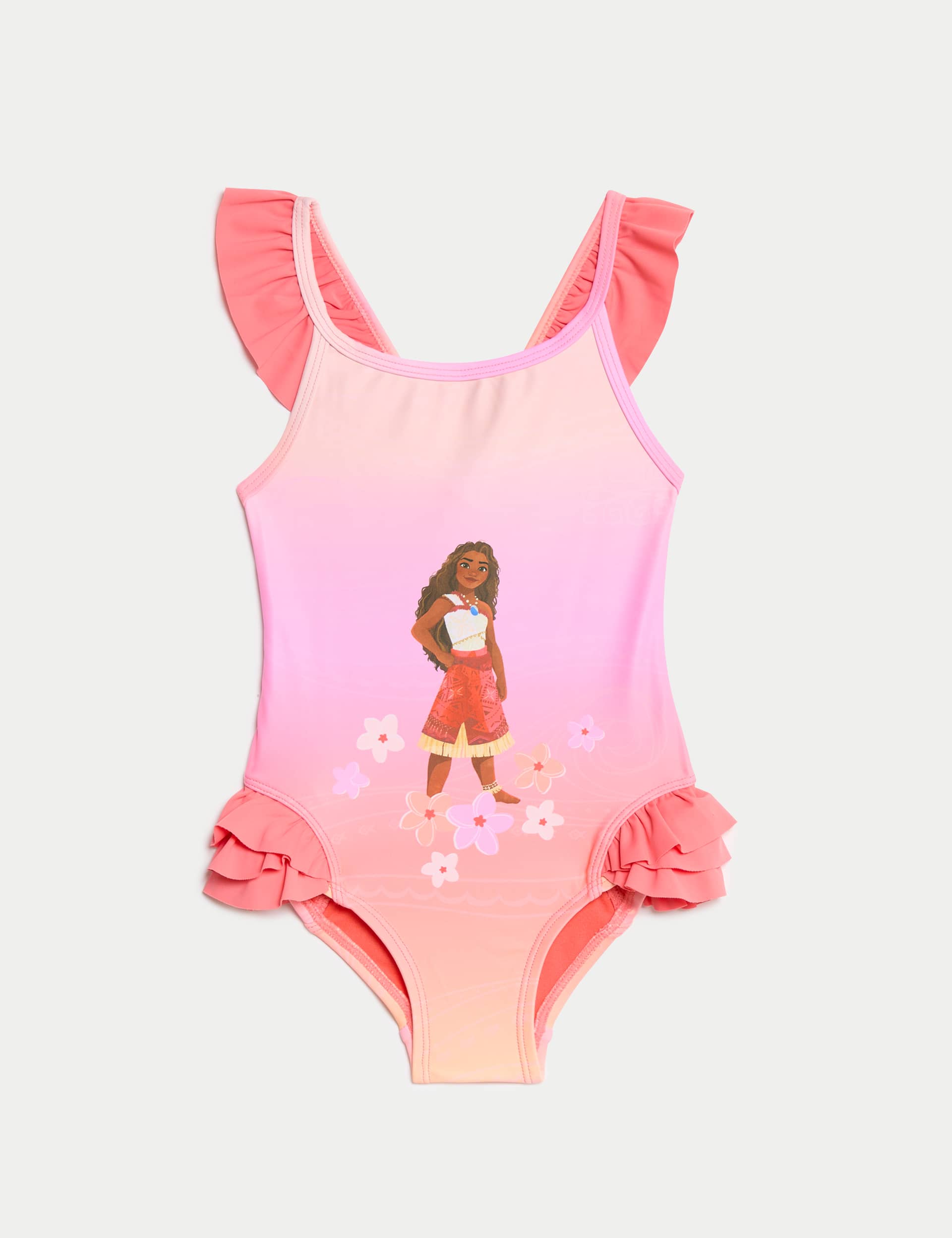 M&S Collection Girls Disney Princess Moana Ruffle Swimsuit (2-8 Yrs) - 4-5 Y - Pink Mix, Pink Mix