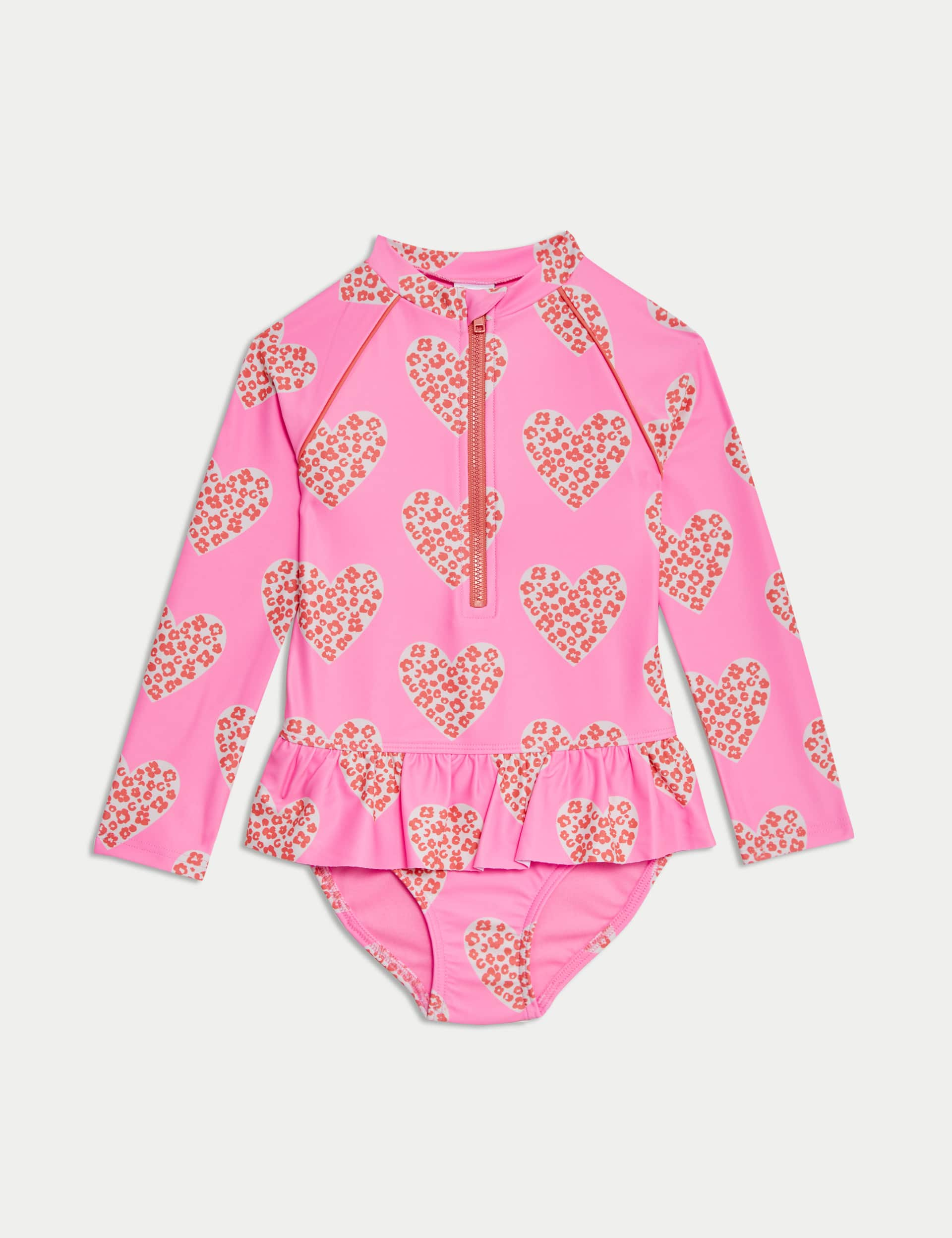 M&S Collection Girls Heart Print Swimsuit (2-8 Yrs) - 3-4 Y - Multi, Multi