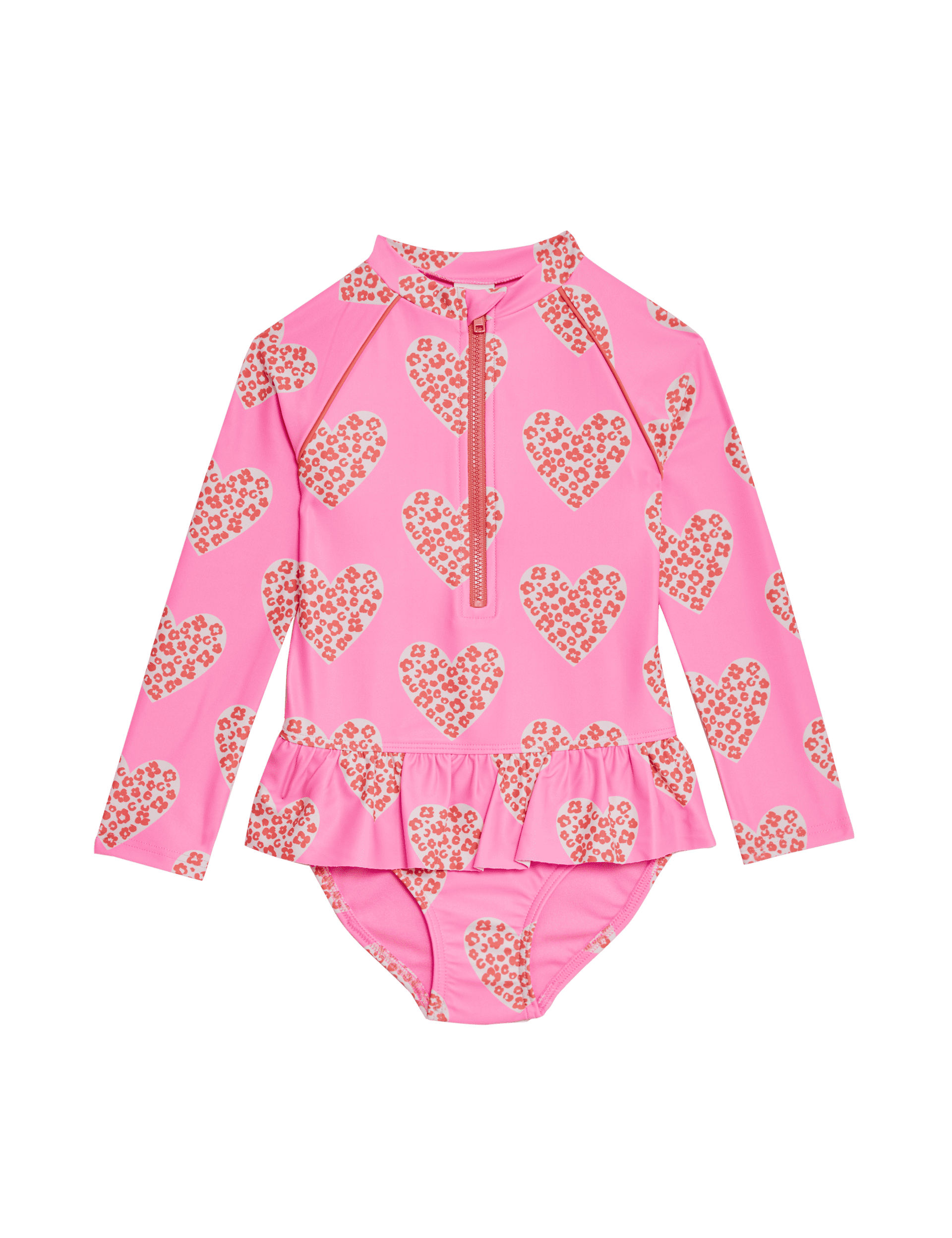 M&S Collection Girls Heart Print Swimsuit (2-8 Yrs) - 3-4 Y - Multi, Multi