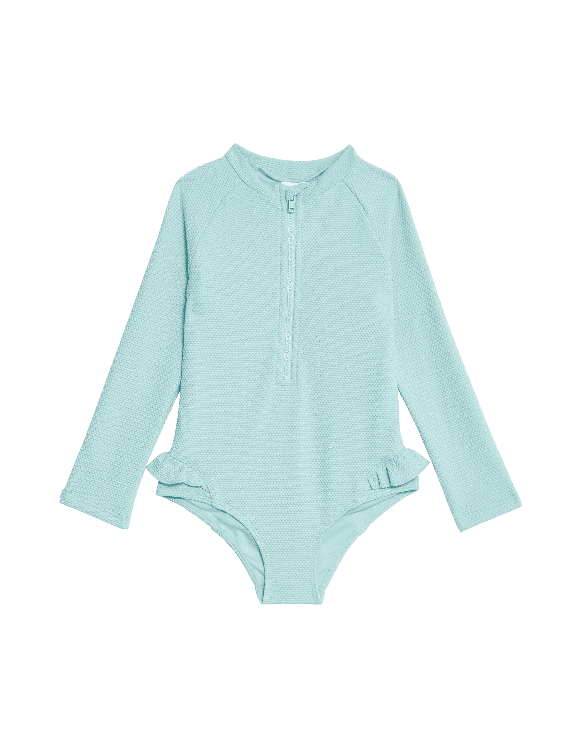 M&S Collection Girls Textured Long Sleeve Swimsuit (2-8 Yrs) - 3-4 Y - Light Aqua, Light Aqua