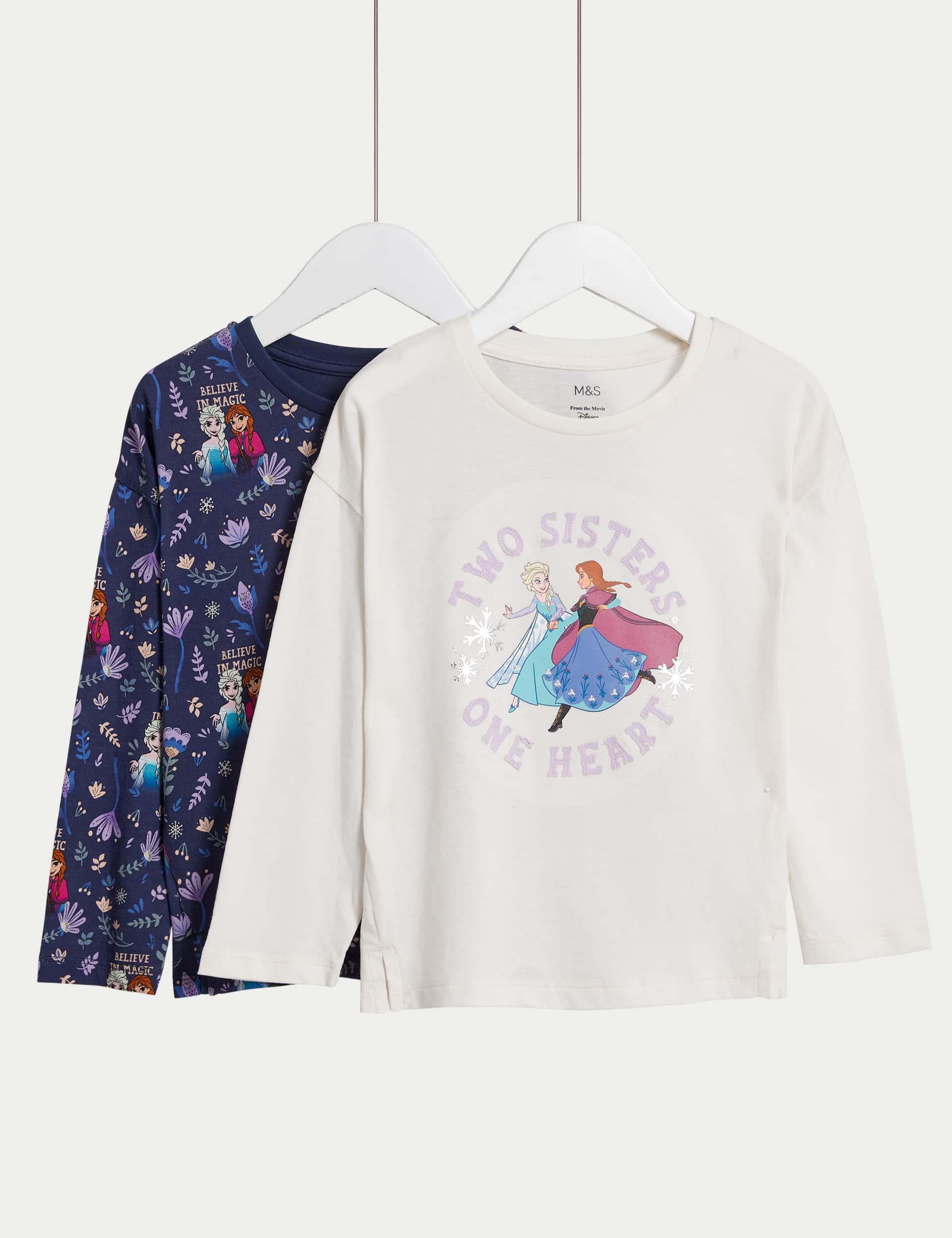 M&S Girls 2pk Pure Cotton Disney Frozen 2 Tops (2-8 Yrs) - 4-5 Y - Blue Mix, Blue Mix