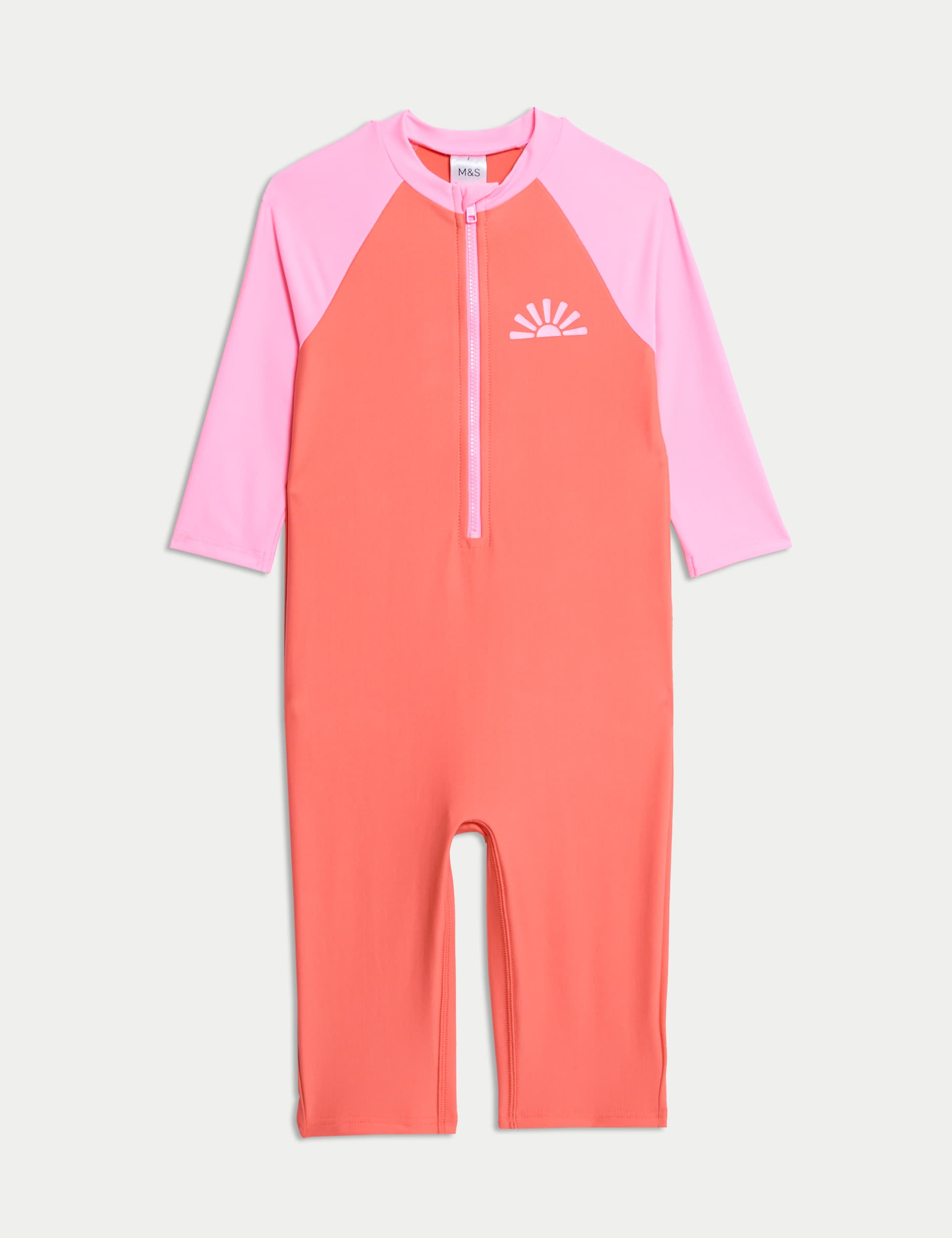 M&S Collection Girls Colourblock Long Sleeve All In One Swimsuit (2-8 Yrs) - 6-7 Y - Multi, Multi