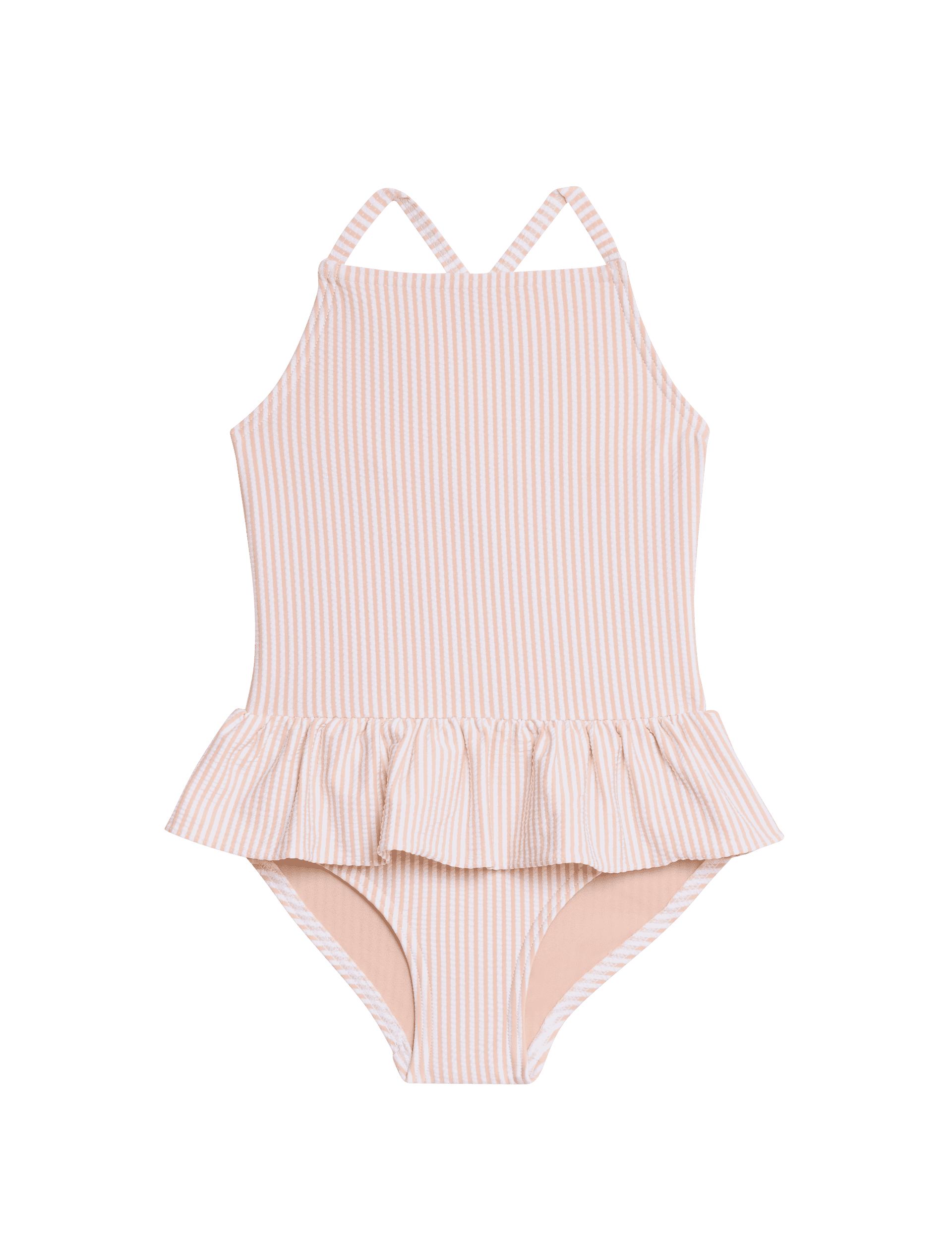 M&S Collection Girls Stripe Frill Swimsuit (2-8 Yrs) - 5-6 Y - Orange Mix, Orange Mix