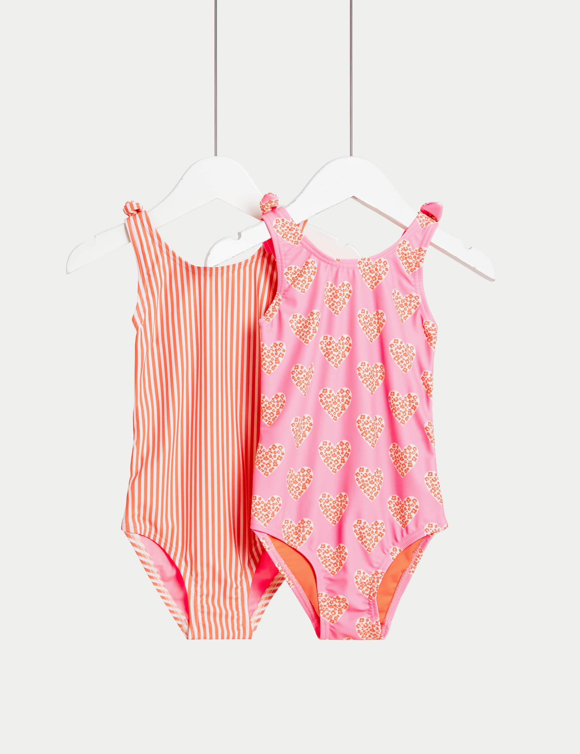 M&S Collection Girls 2 Pack Heart & Stripe Swimsuits (2-8 Yrs) - 5-6 Y - Pink, Pink