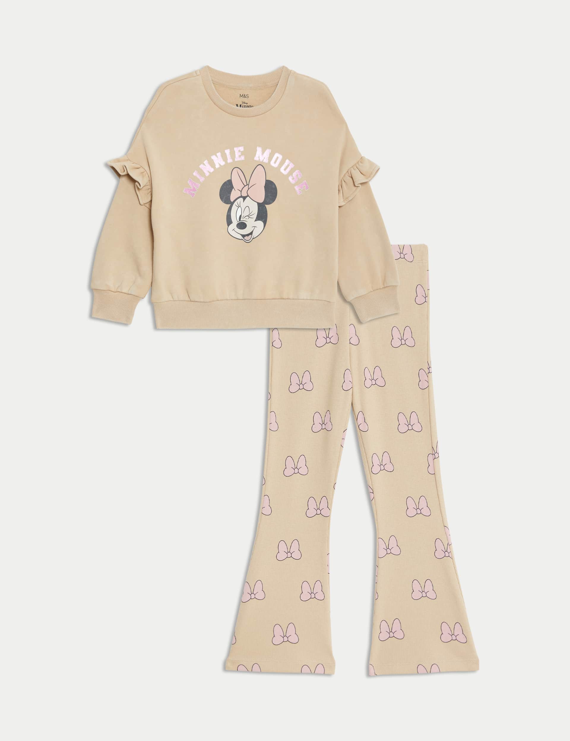 M&S Girls Cotton Rich Minnie Mouse  Top & Bottom Outfit (2-8 Yrs)