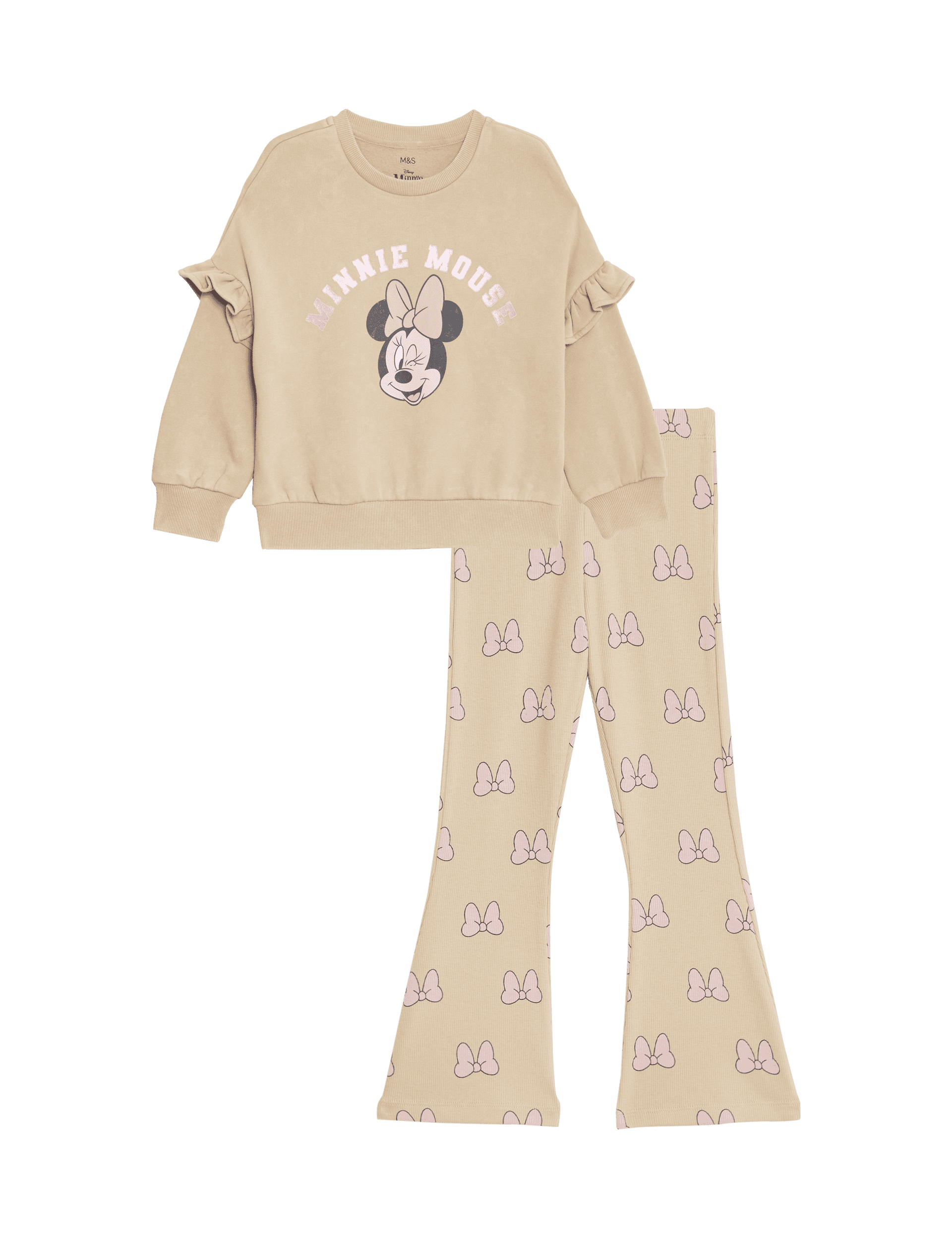 M&S Collection Girls Cotton Rich Minnie Mouse Top & Bottom Outfit (2-8 Yrs) - 4-5 Y - Calico, Calic