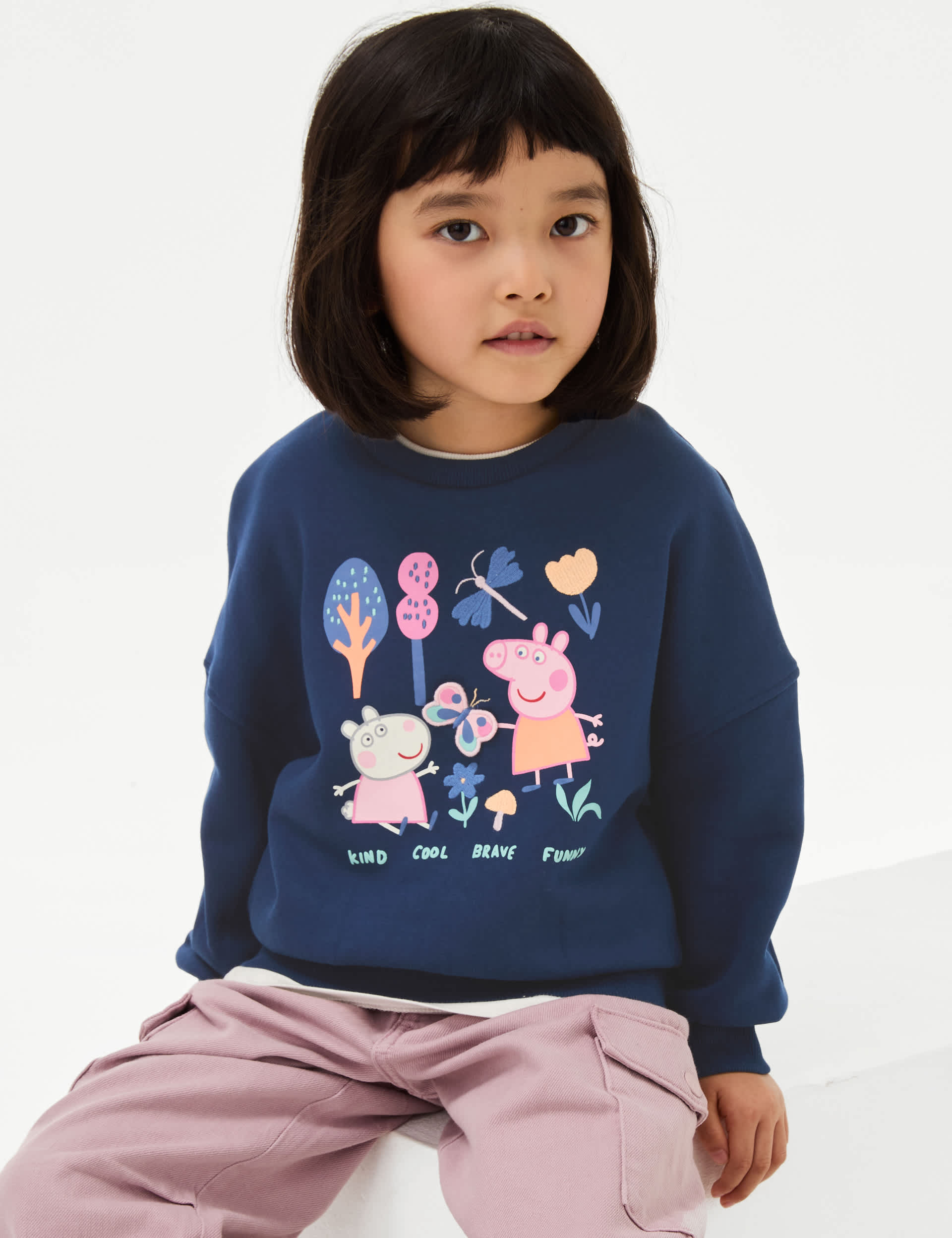 M&S Girls Cotton Rich Peppa Pig Sweatshirt (2-8 Yrs) - 5-6 Y - Navy, Navy