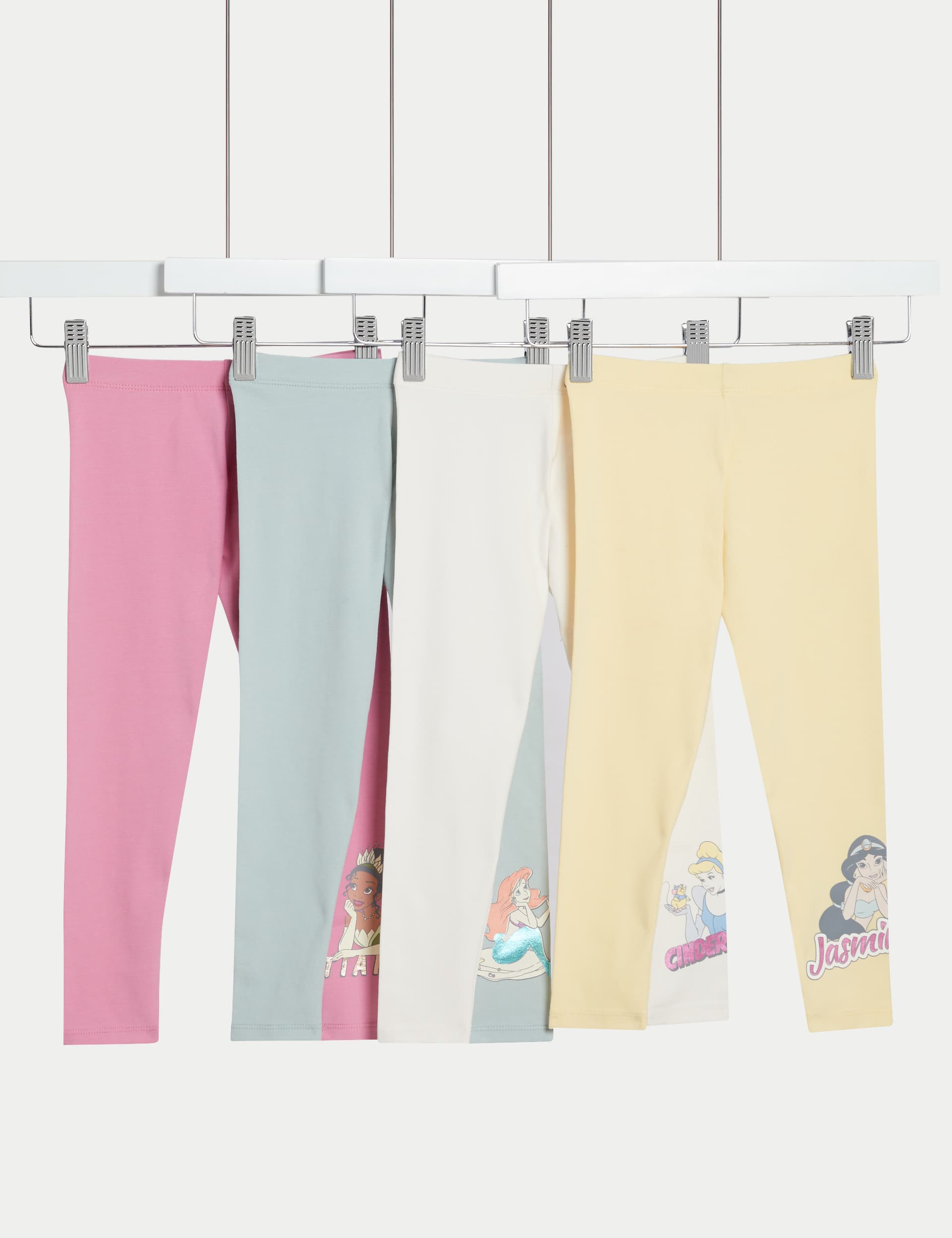 M&S Girls 4pk Cotton Rich Disney Princess Leggings (2-8 Yrs) - 4-5 Y - Multi, Multi