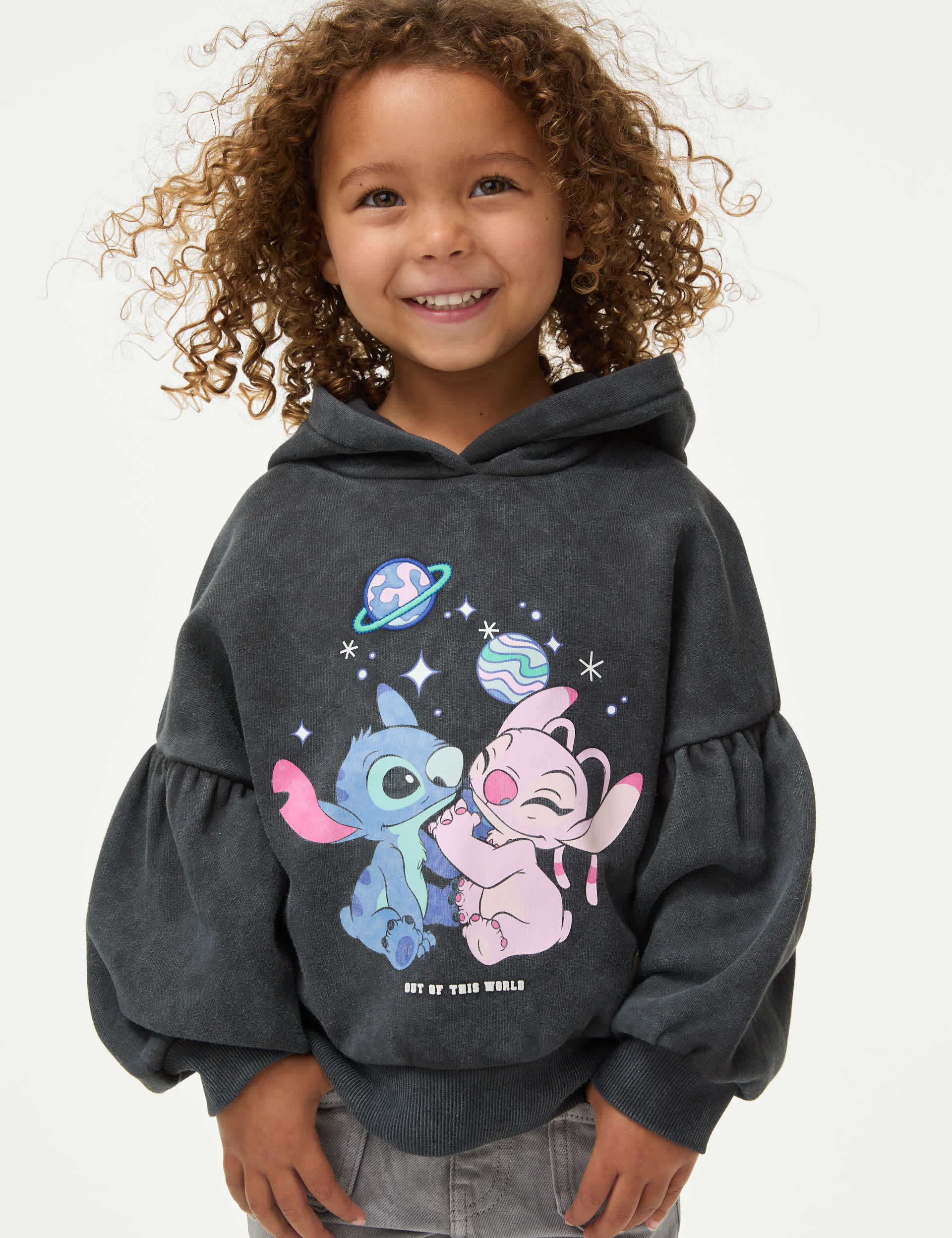 M&S Girls Cotton Rich Lilo & Stitch Sweatshirt (2-8 Yrs) - 3-4 Y - Carbon, Carbon