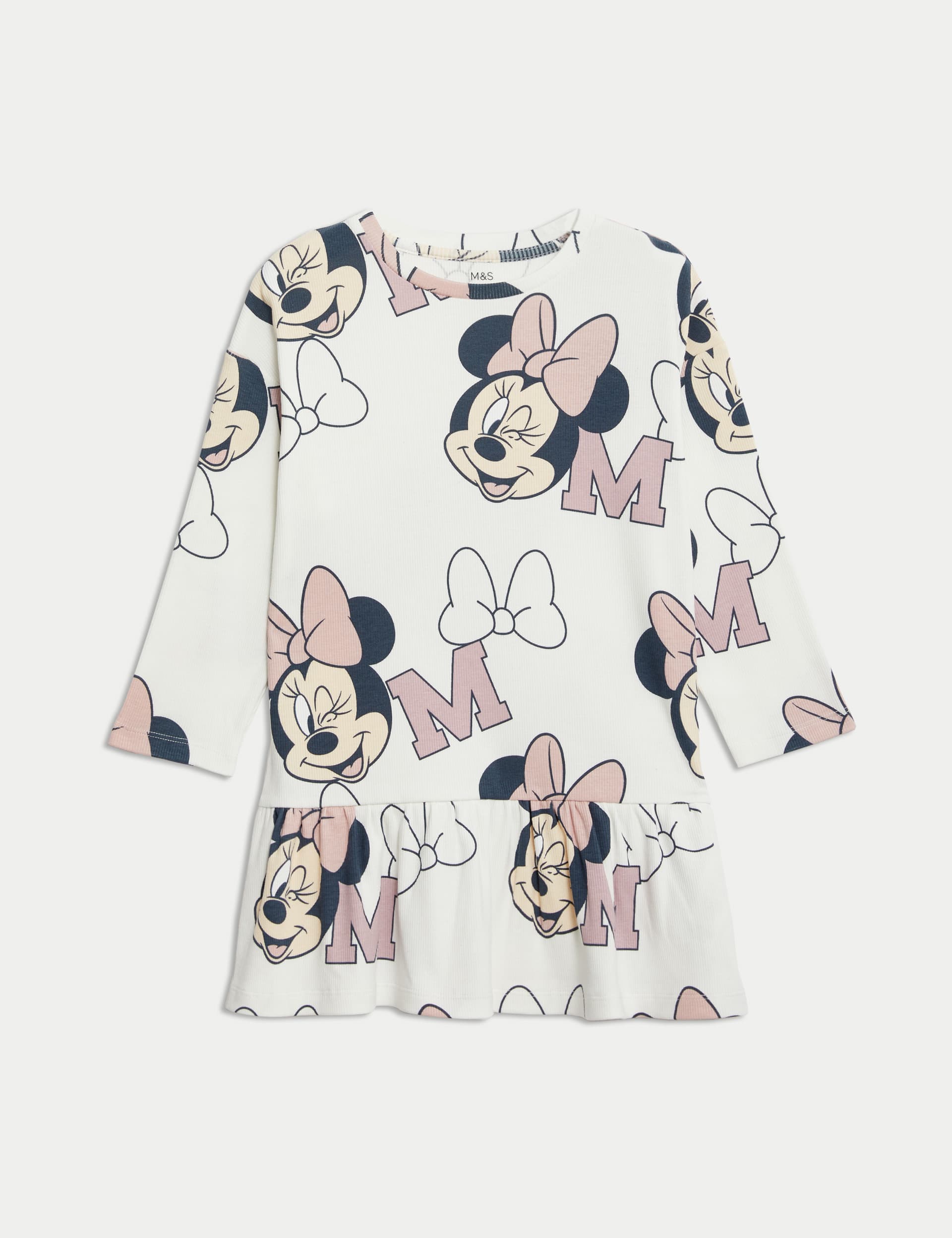 M&S Girls Cotton Rich Minnie Mouse Tiered Dress (2-8 Yrs) - 3-4 Y - Ecru Mix, Ecru Mix