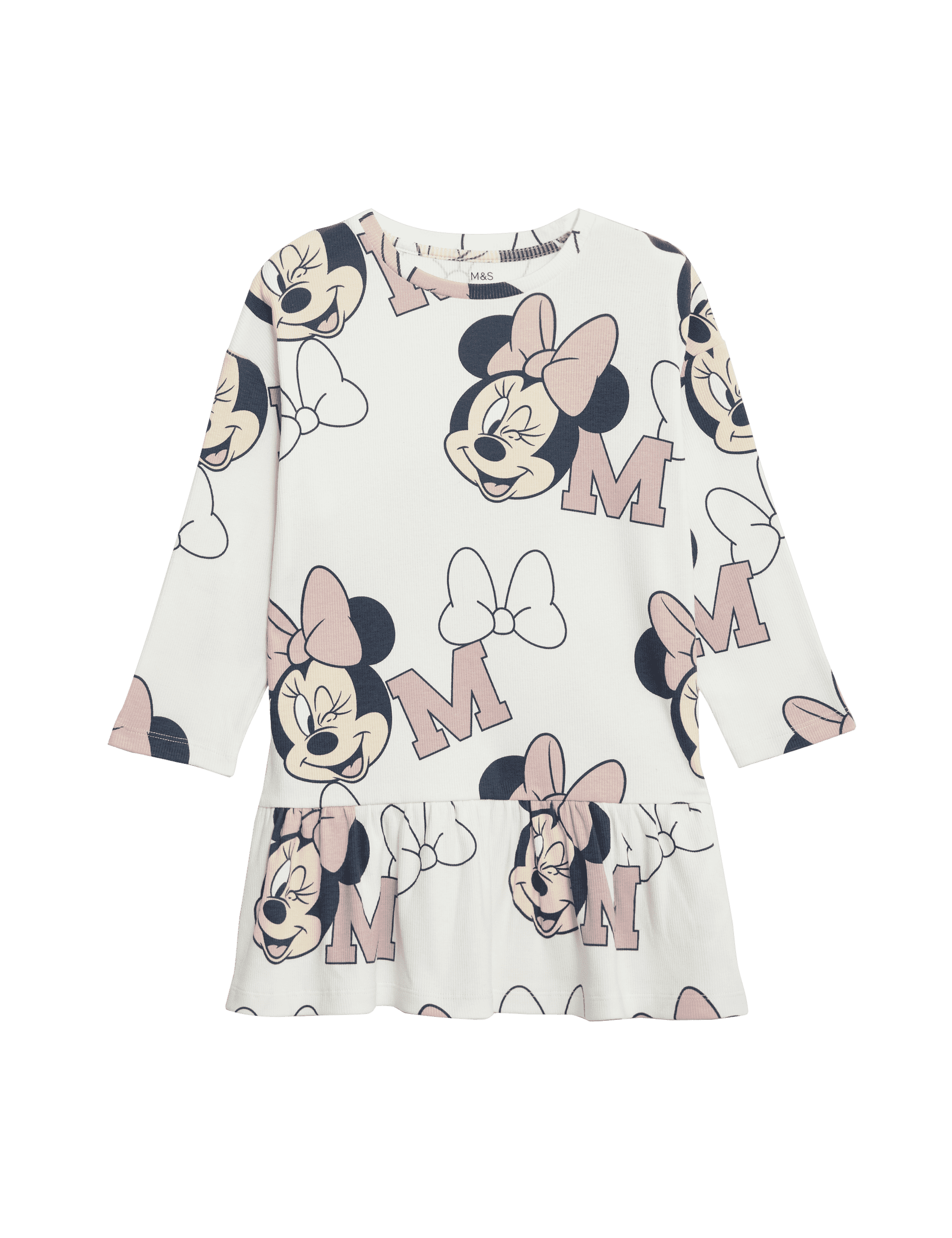 M&S Collection Girls Cotton Rich Minnie Mouse Tiered Dress (2-8 Yrs) - 3-4 Y - Ecru Mix, Ecru Mix