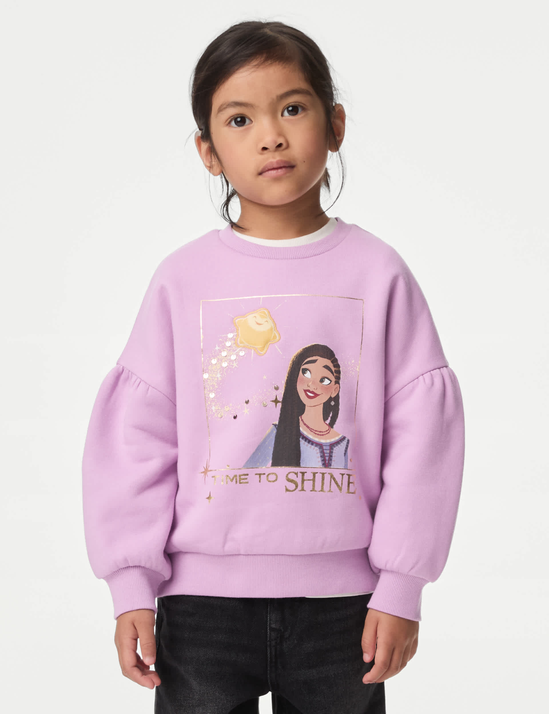 M&S Girls Cotton Rich Disney Princess Wish Sweatshirt (2-8 Yrs) - 4-5 Y - Purple, Purple