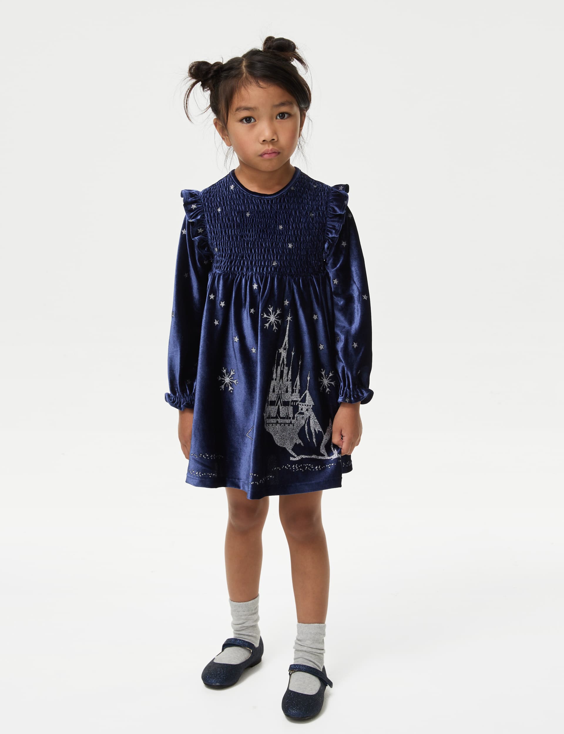 M&S Girls Velvet Frozen Glitter Party Dress (2-8 Yrs) - 4-5 Y - Navy, Navy