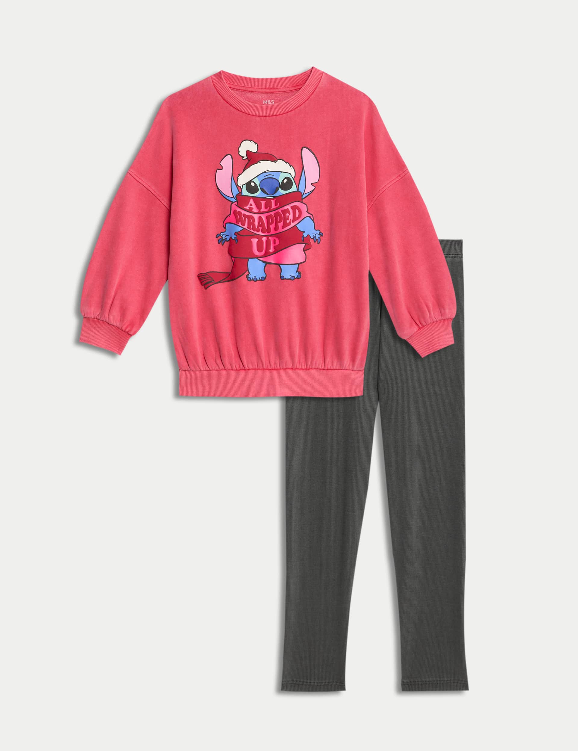 M&S Girls Cotton Rich Lilo & Stitch  Top & Bottom Outfit (2-8 Yrs)