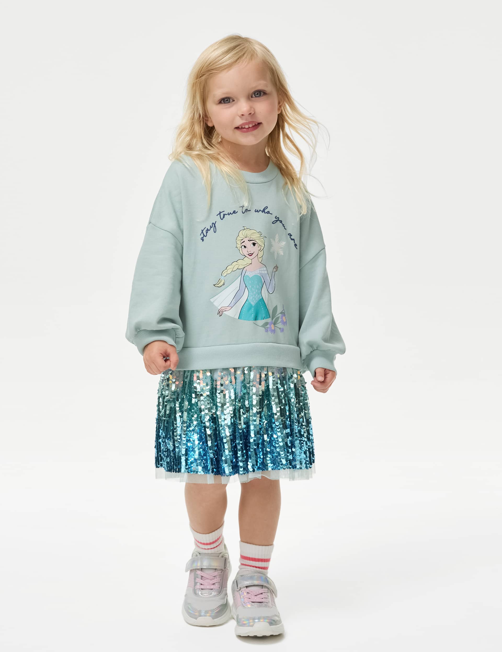 M&S Girls Cotton Rich Disney Frozen Sweatshirt Dress (2-8 Yrs) - 4-5 Y - Ice Blue, Ice Blue