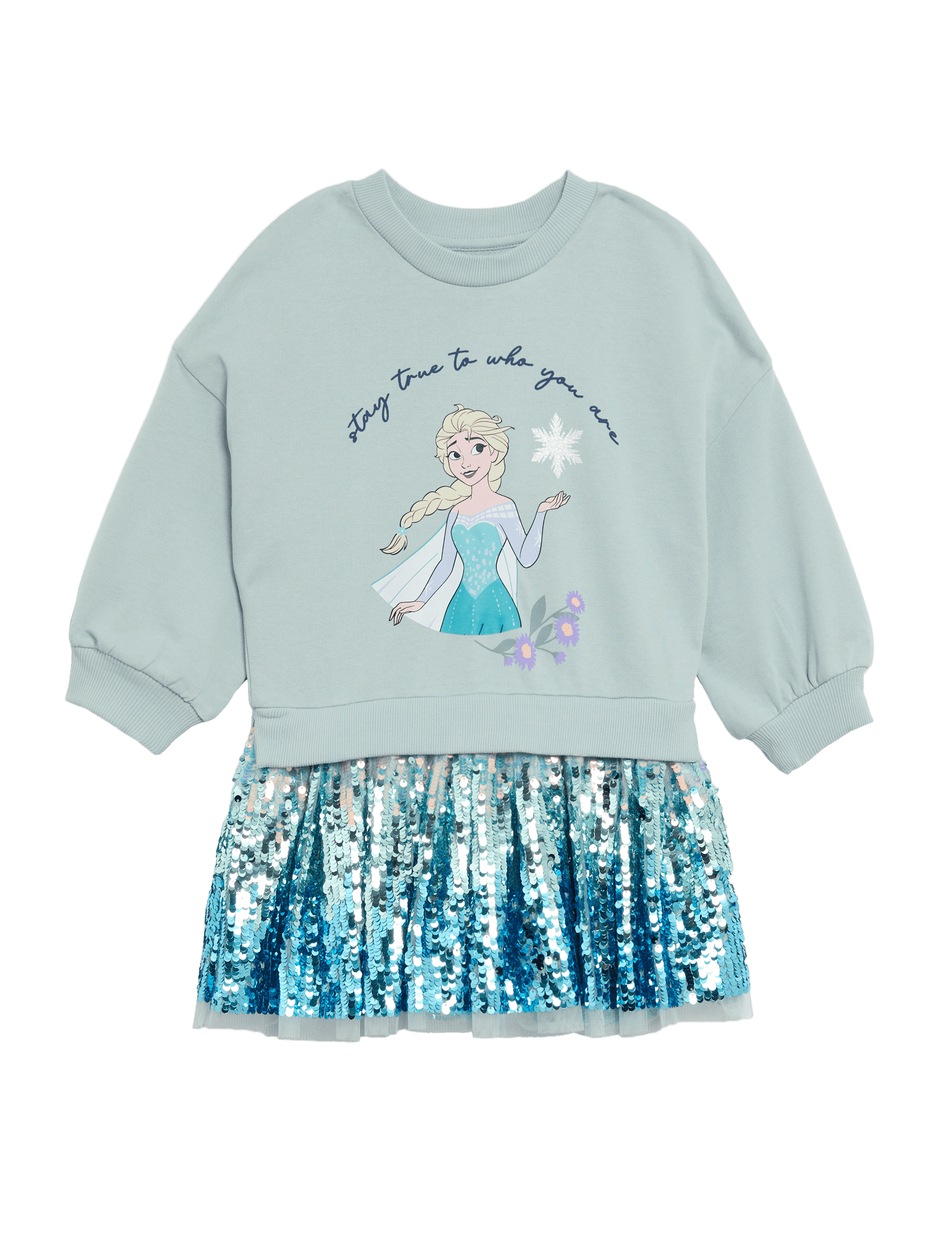 M&S Collection Girls Cotton Rich Disney Frozen Sweatshirt Dress (2-8 Yrs) - 6-7 Y - Ice Blue, Ice B