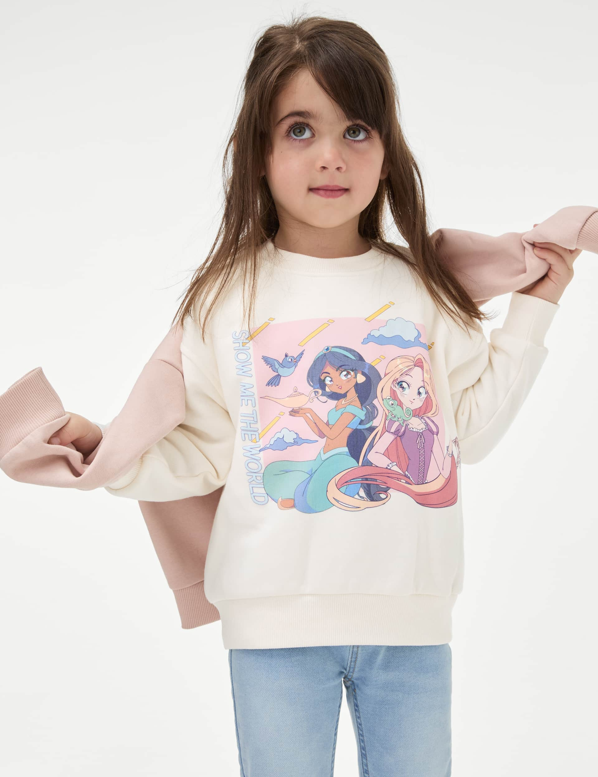 M&S Girls Cotton Rich Disney Princess Sweatshirt (2-8 Yrs) - 2-3 Y - Ecru, Ecru