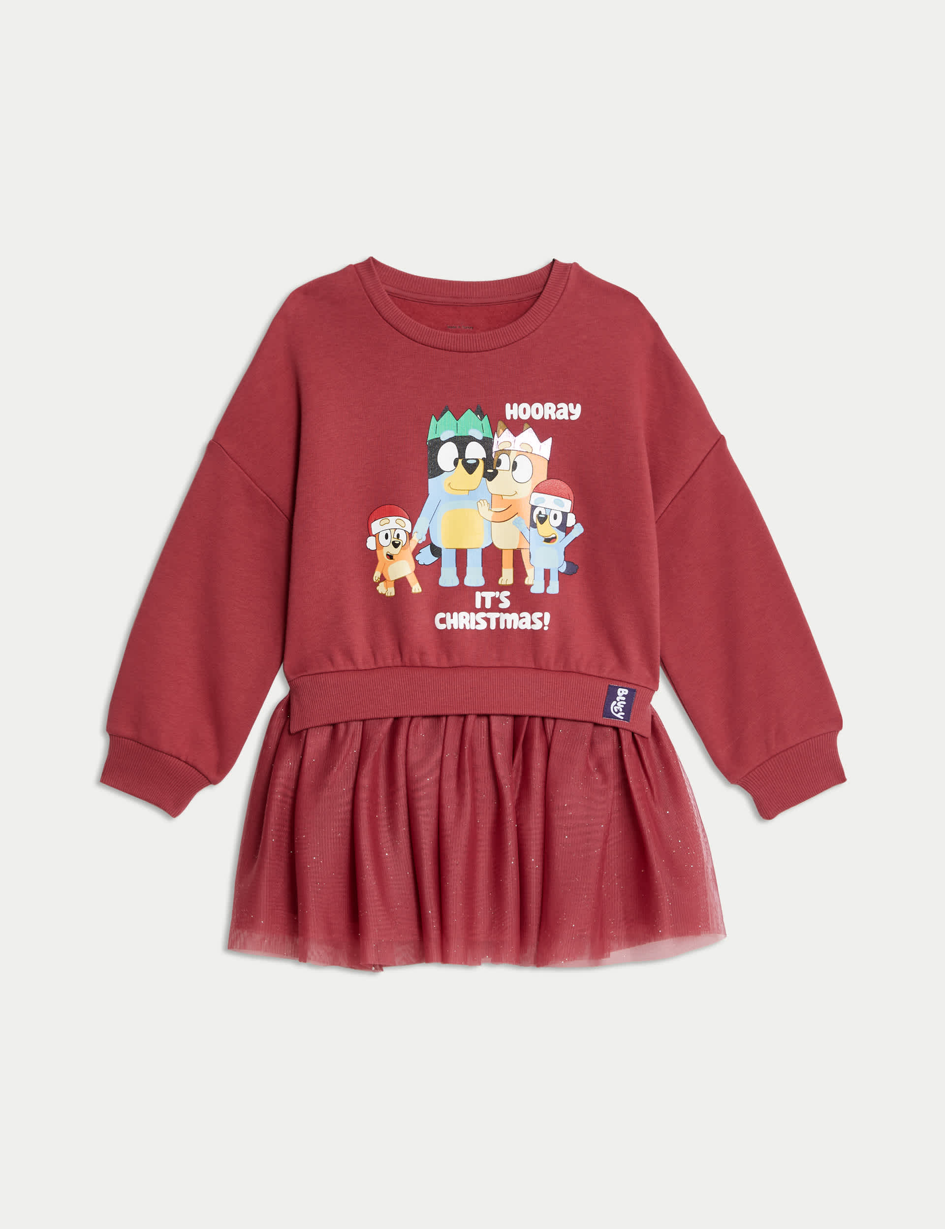 M&S Girls Cotton Rich Bluey Sweatshirt Dress (2-8 Yrs) - 4-5 Y - Red Mix, Red Mix