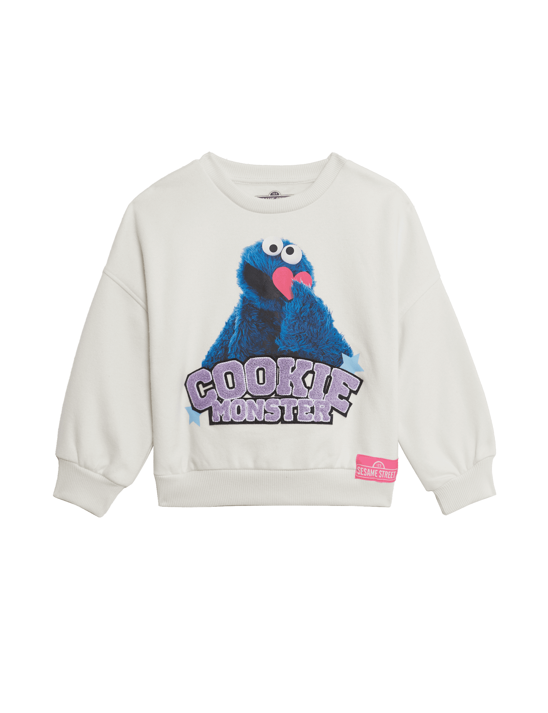 M&S Collection Girls Cotton Rich Cookie Monster Sweatshirt (2-8 Yrs) - 4-5 Y - Ecru, Ecru