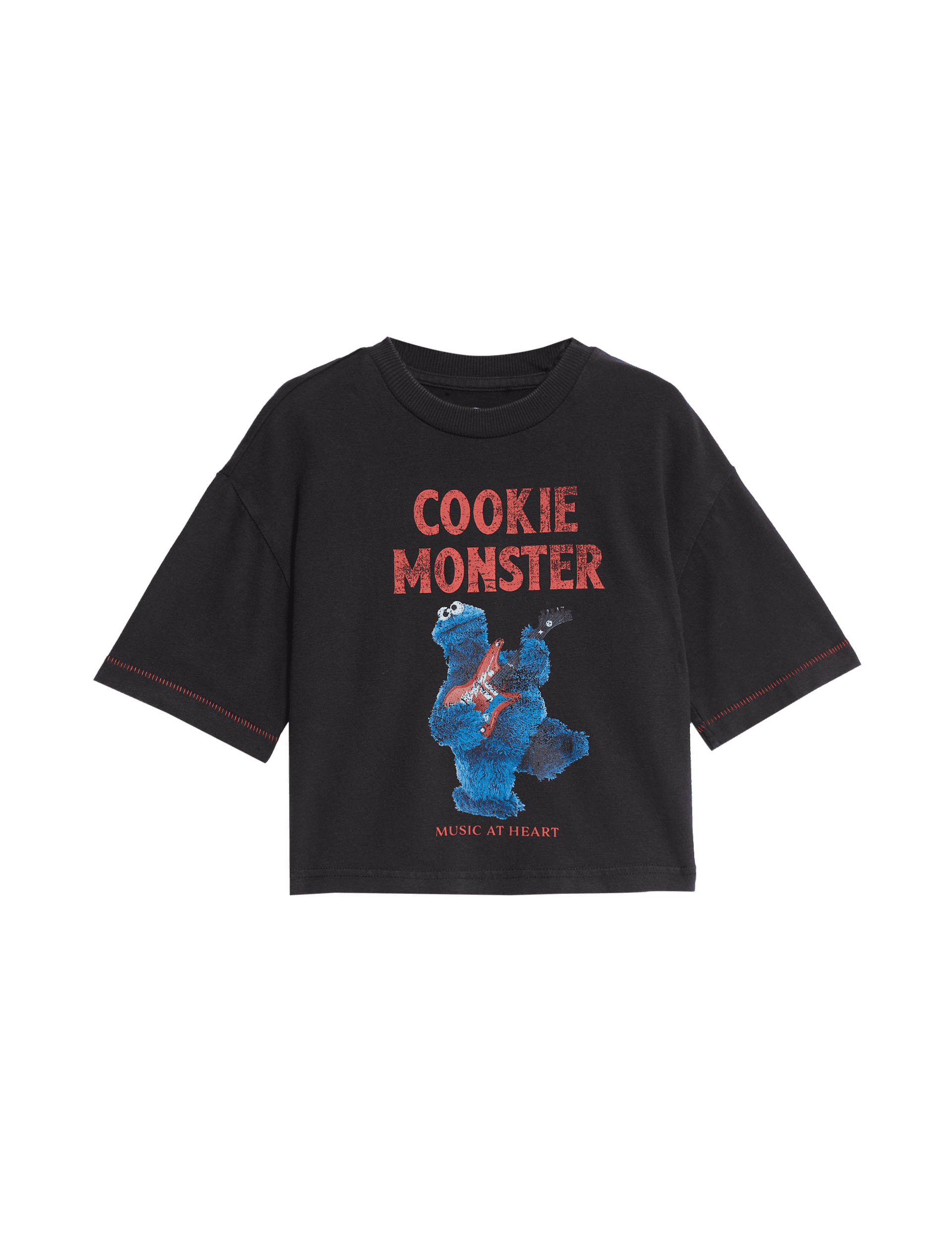 M&S Collection Girls Pure Cotton Cookie Monster T-Shirt (2-8 Yrs) - 6-7 Y - Carbon, Carbon