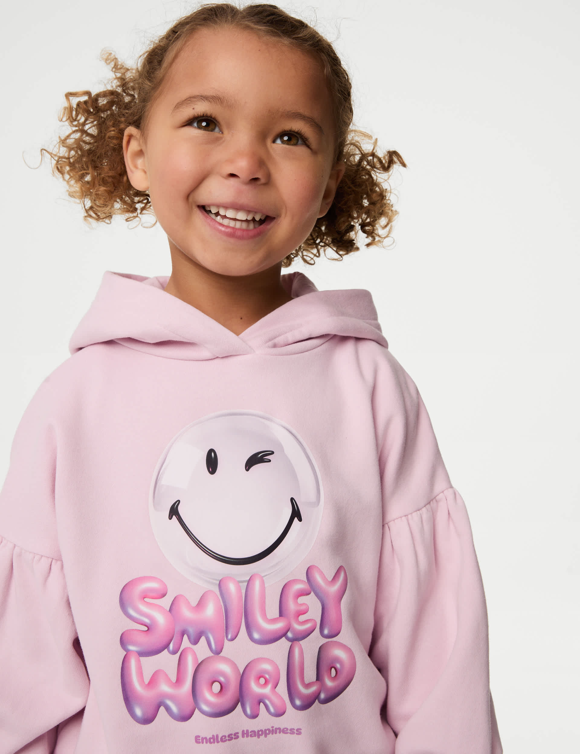 M&S Collection Girls Cotton Rich Smiley World Hoodie (2-16 Yrs) - 9-10Y - Light Lilac, Light Lilac