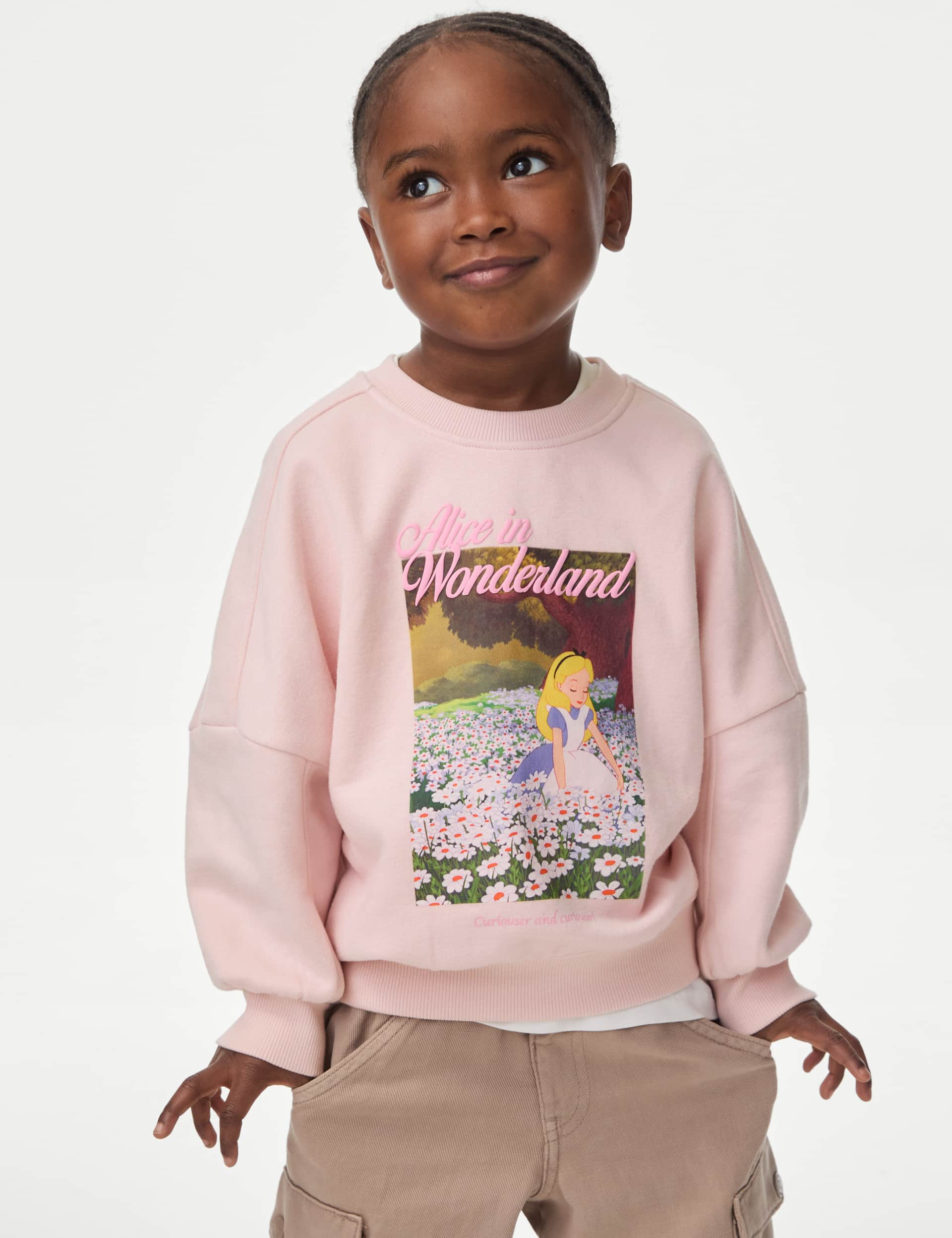 M&S Collection Girls Alice in Wonderland Sweatshirt (2-8 Yrs) - 5-6 Y - Pink Mix, Pink Mix