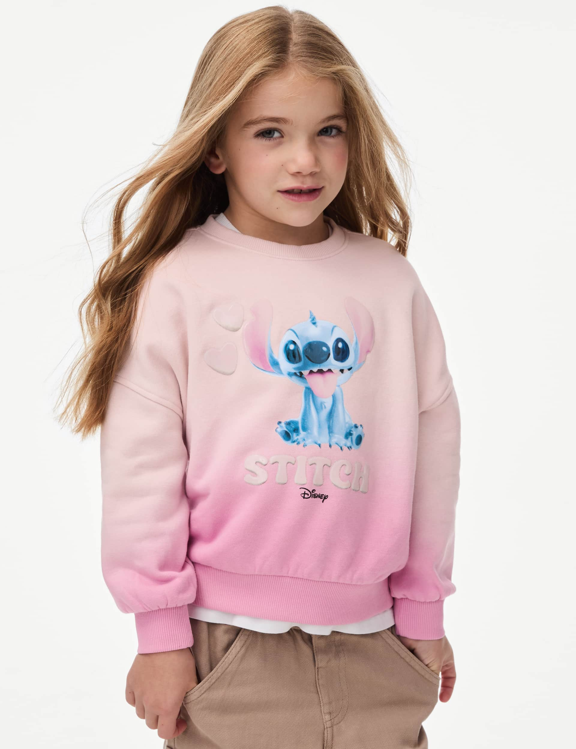 M&S Collection Girls Cotton Rich Lilo & Stitch Sweatshirt (2-8 Yrs) - 3-4 Y - Pink Mix, Pink Mix