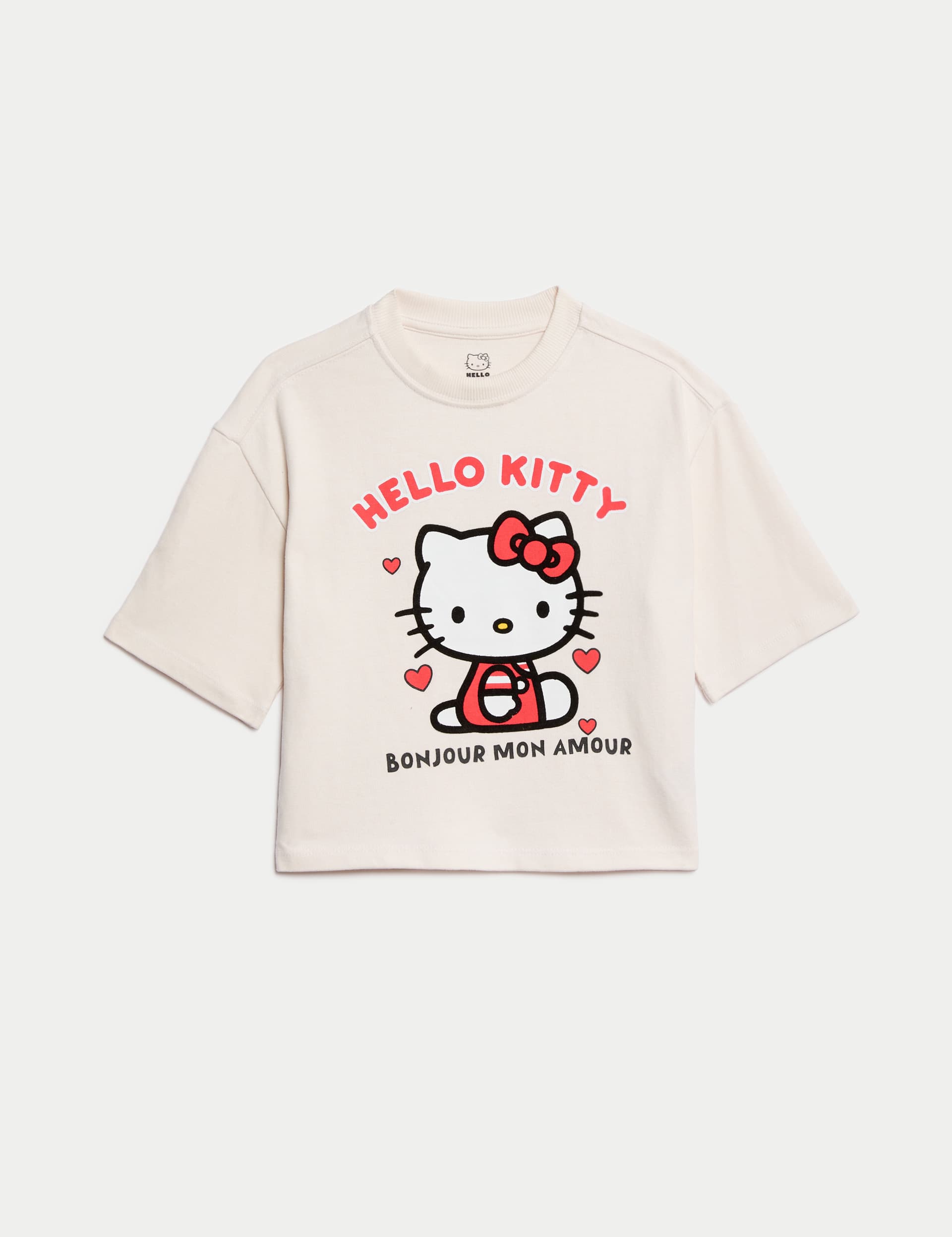 M&S Collection Girls Pure Cotton Hello Kitty™ T-Shirt (2-8 Yrs) - 6-7 Y - Ecru Mix, Ecru Mix