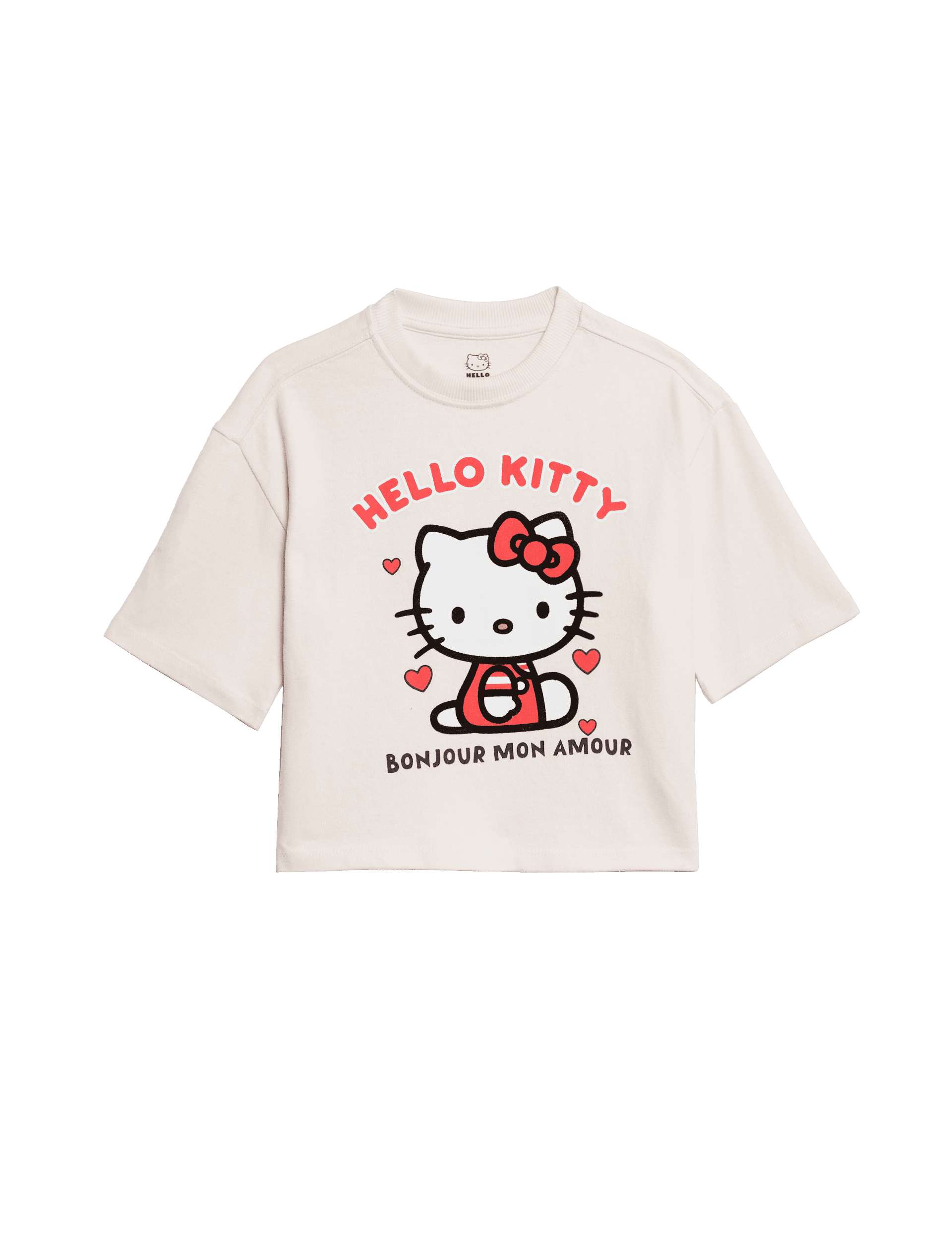 M&S Collection Girls Pure Cotton Hello Kitty T-Shirt (2-8 Yrs) - 6-7 Y - Ecru Mix, Ecru Mix