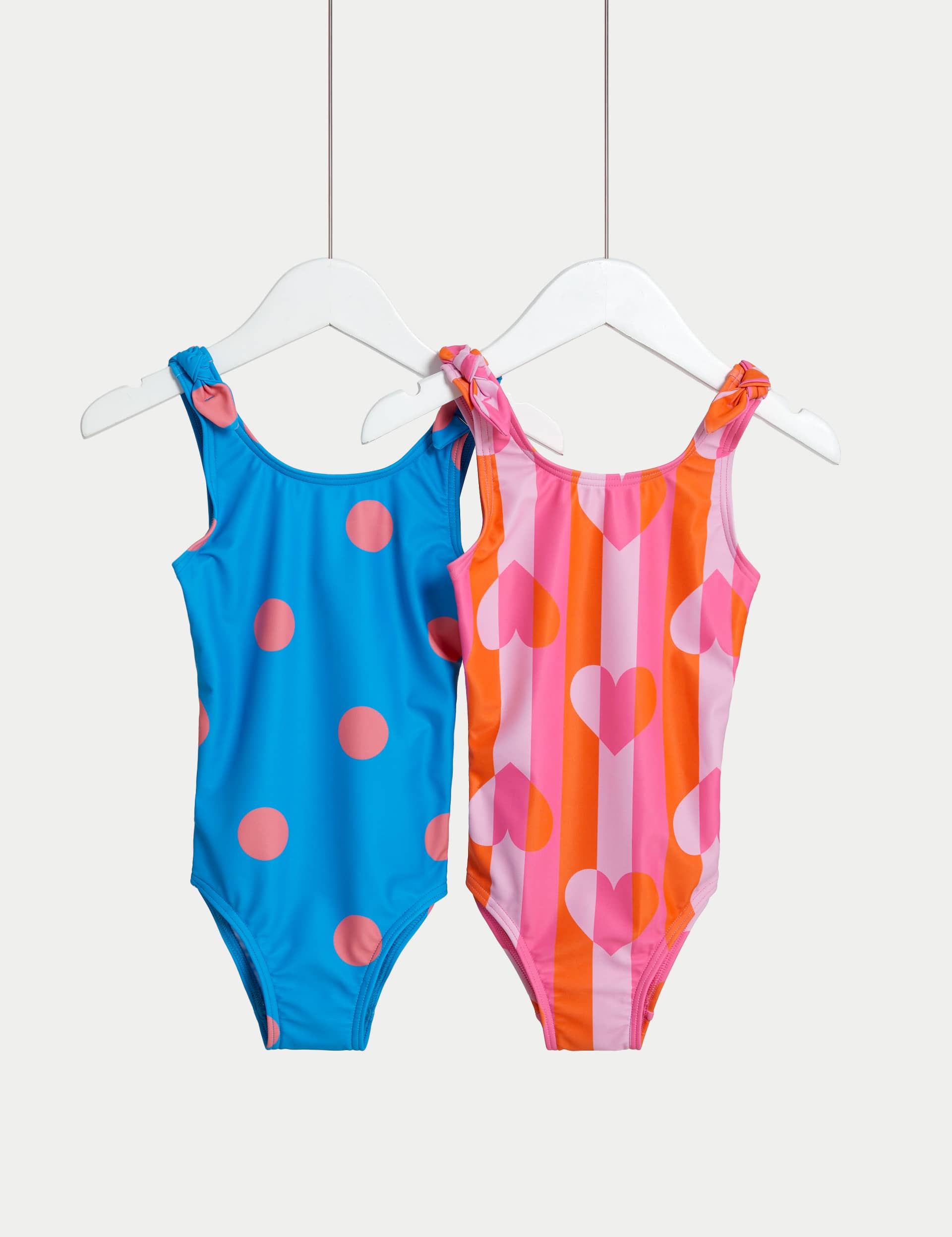 M&S Girls 2pk Spot & Striped Heart Swimsuits (2-8 Yrs)