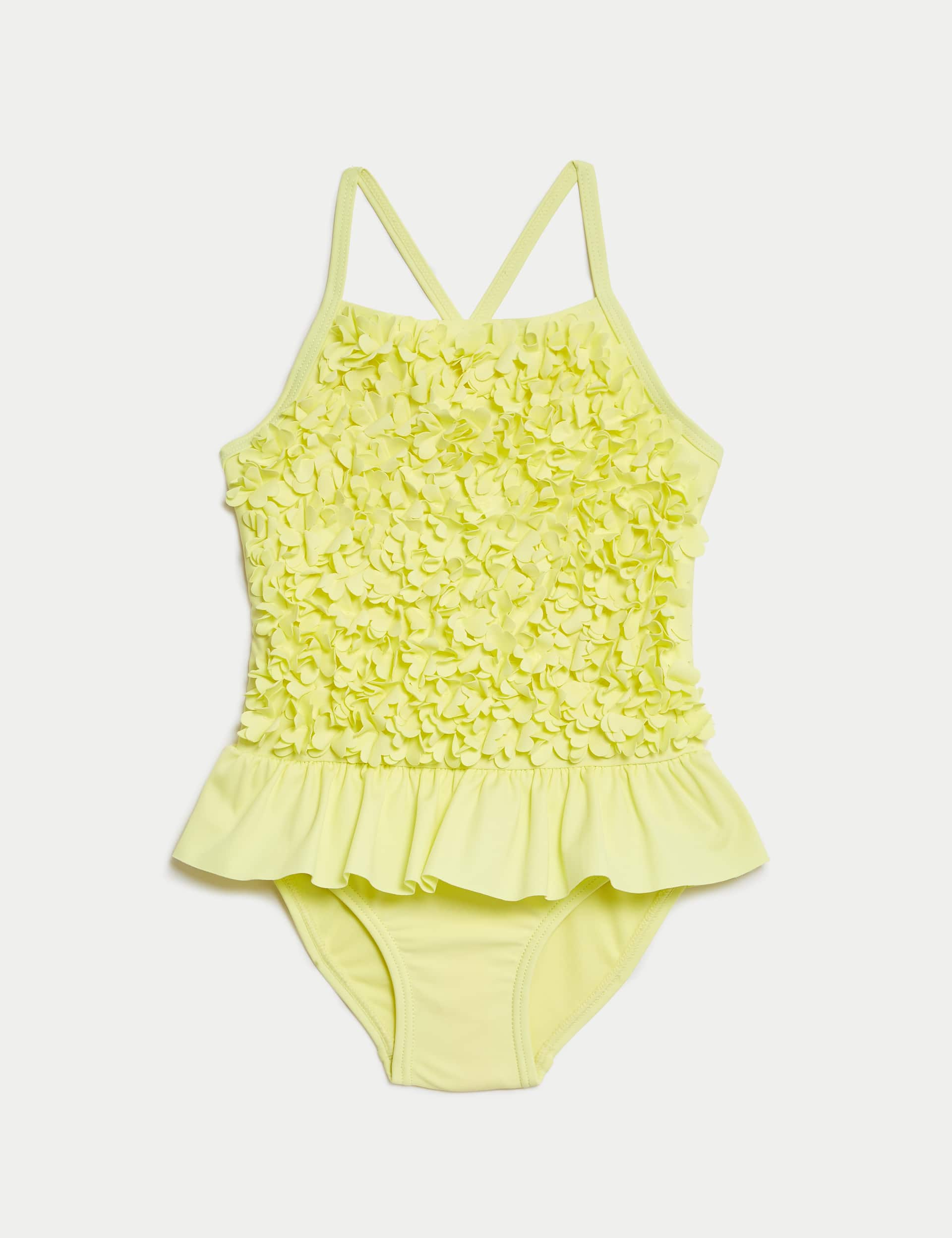 M&S Girls 3D Petal Swimsuit (2-8 Yrs) - 5-6 Y - Yellow, Yellow