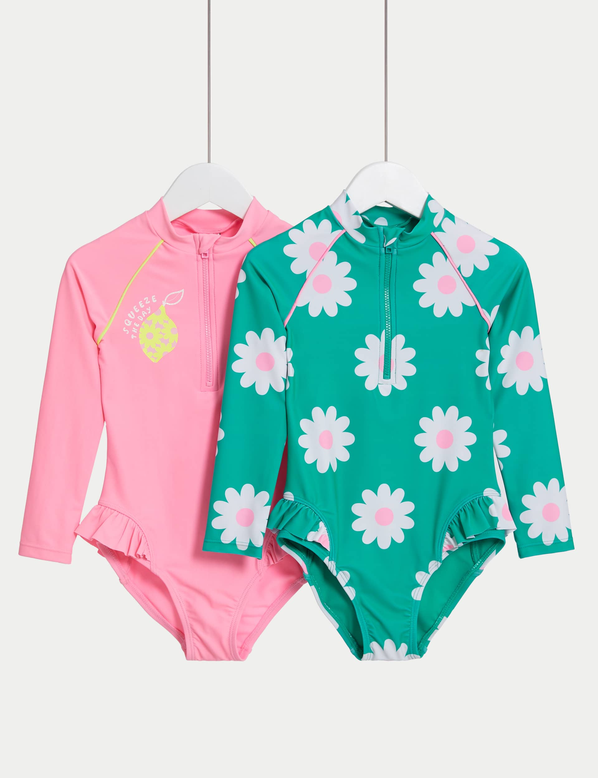 M&S Girls 2pk Floral Long Sleeve Swimsuits (2-8 Yrs) - 5-6 Y - Multi, Multi