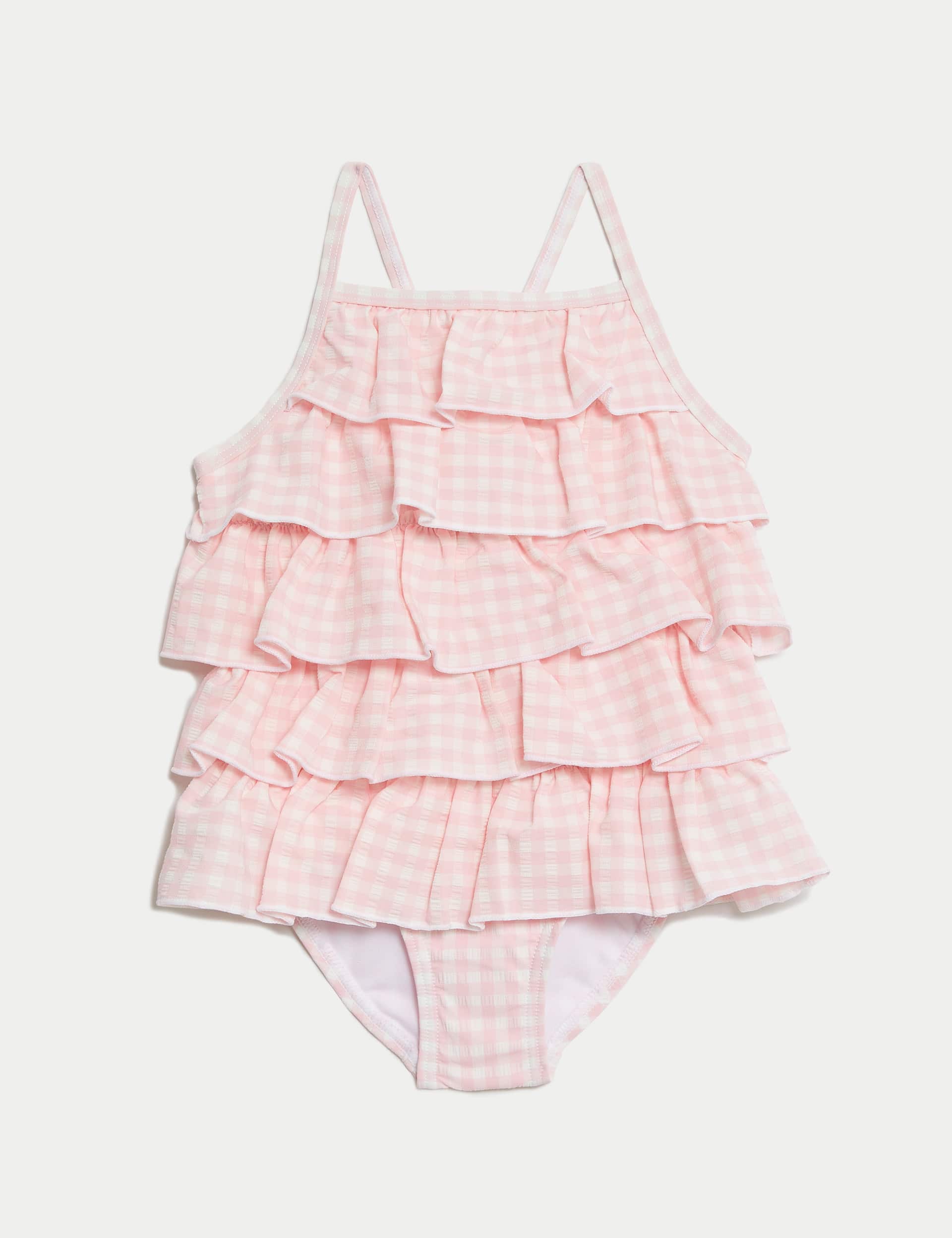M&S Girls Seersucker Gingham Frill Swimsuit (2-8 Yrs)