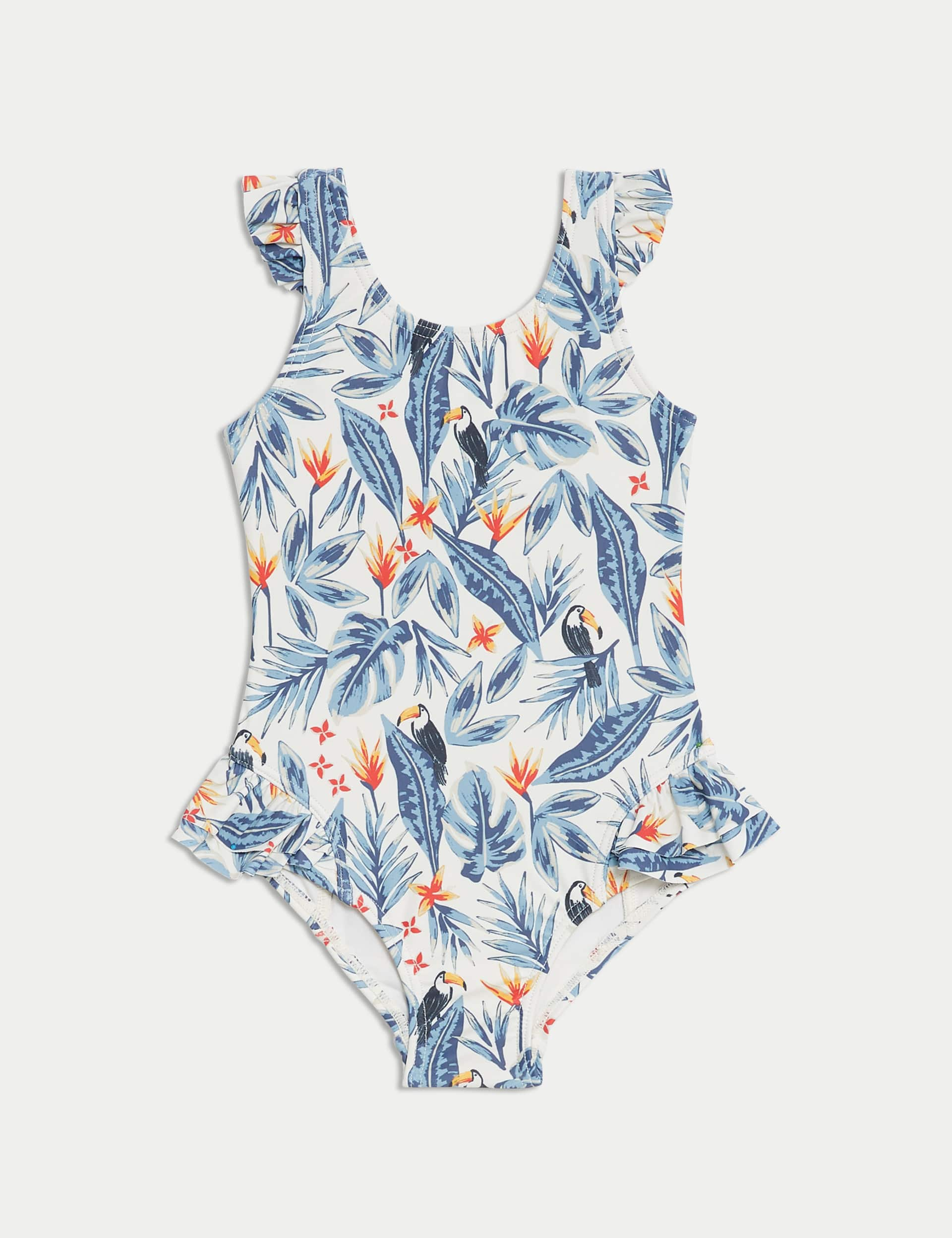 M&S Girls Mini Me Tropical Swimsuit (2-8 Yrs) - 3-4 Y - Blue Mix, Blue Mix