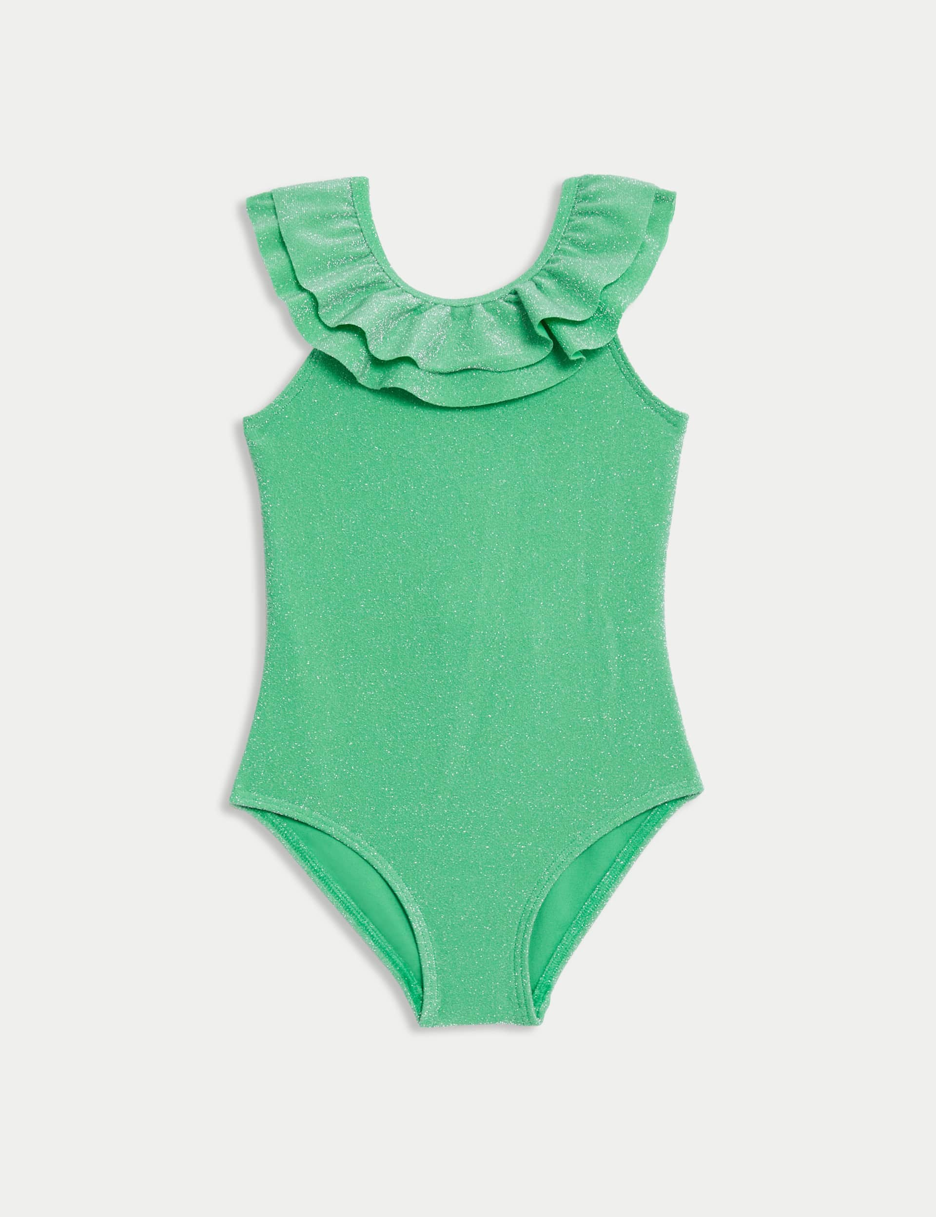 M&S Girls Frill Sparkle Swimsuit (2-8 Yrs) - 5-6 Y - Green, Orange,Green