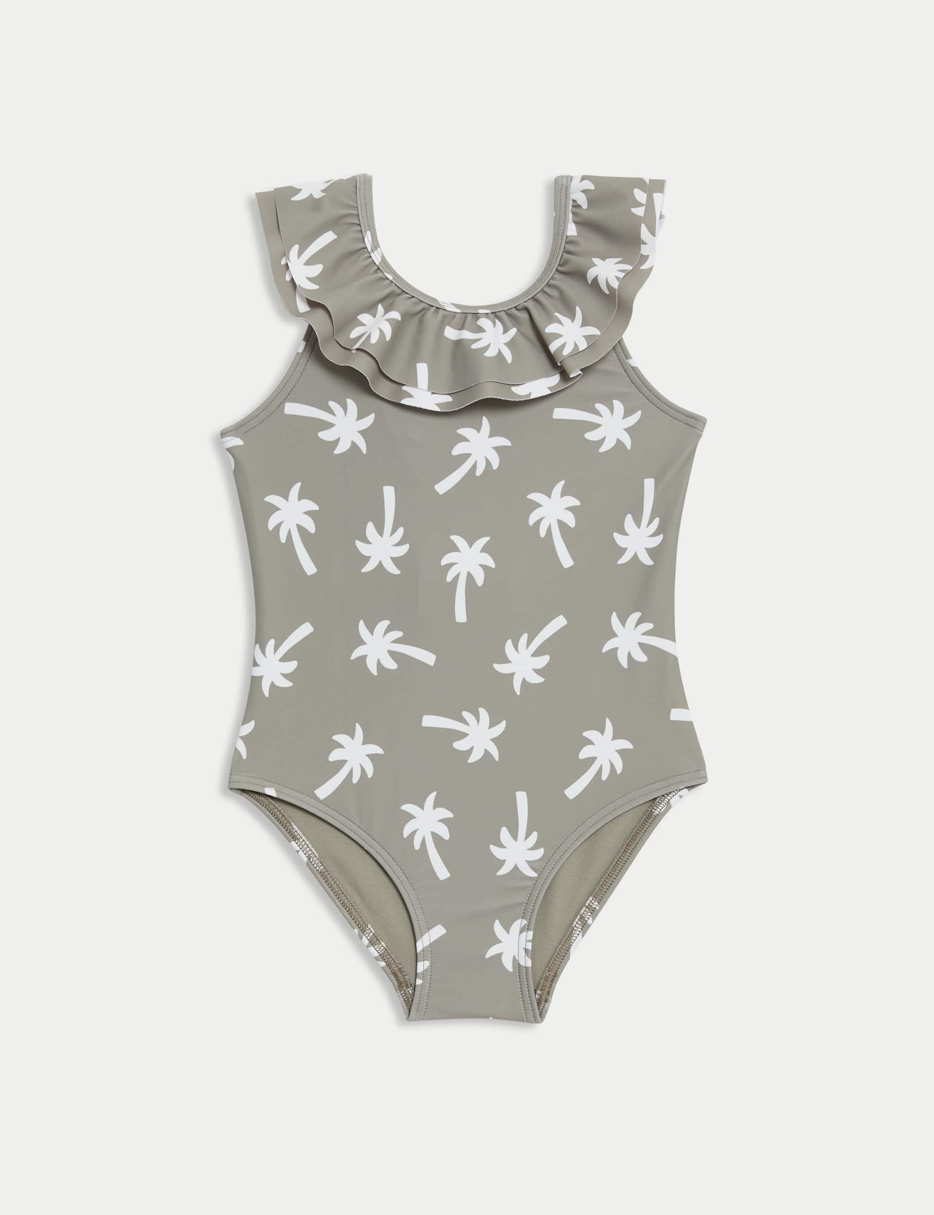 M&S Girls Palm AOP Swimsuit (2-8 Yrs)