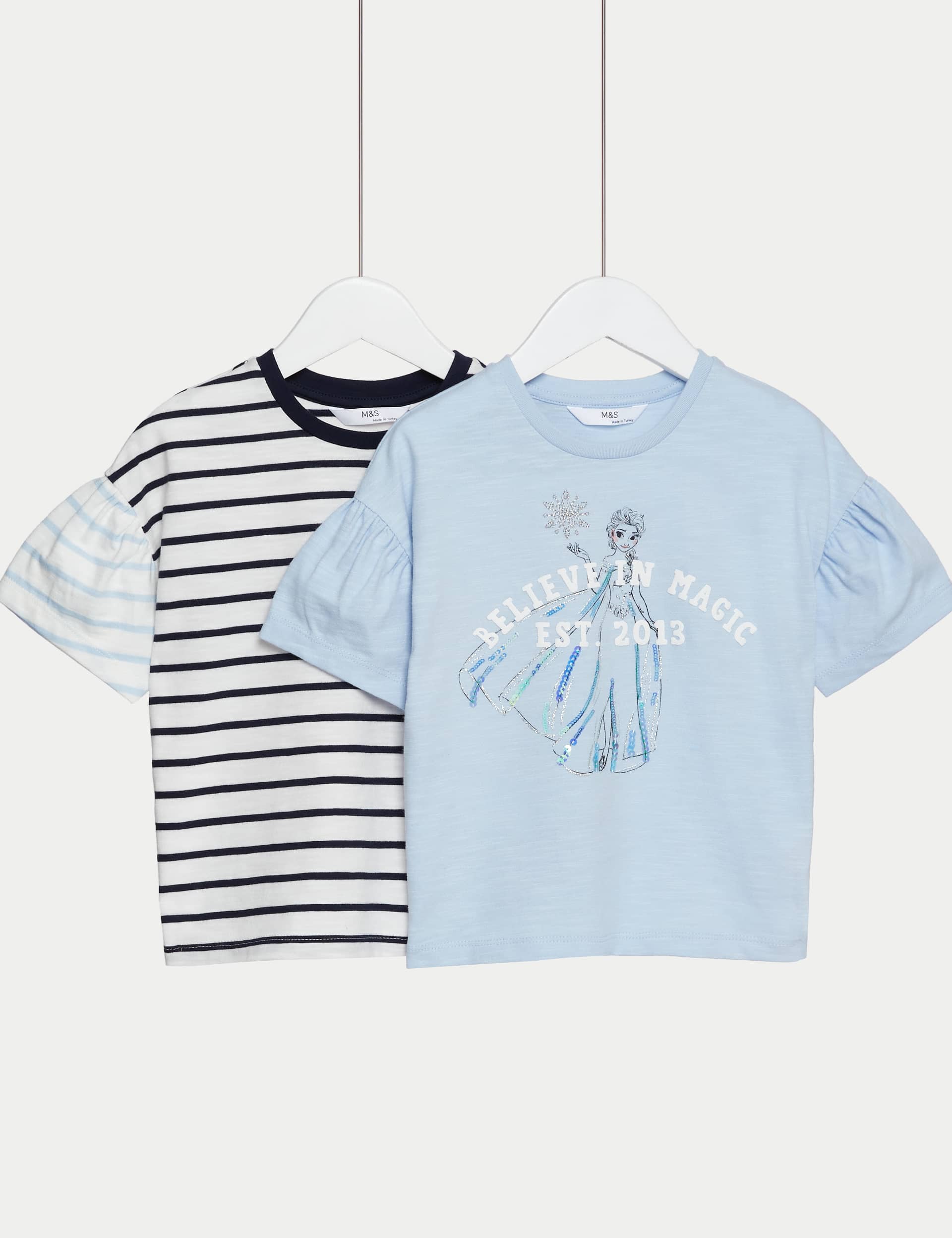 M&S Girls 2pk Frozen Tops (2-8 Yrs) - 6-7 Y - Blue Mix, Blue Mix